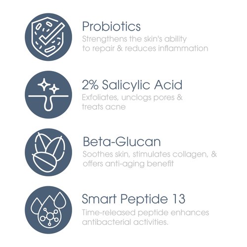 Glowbiotics Probiotic Clarifying Cleanser 5 oz – Gentle Foaming Face Wash with 2% Salicylic Acid & Peptides | Probiotic BHA Cleanser for Oily & Acne-Prone Skin