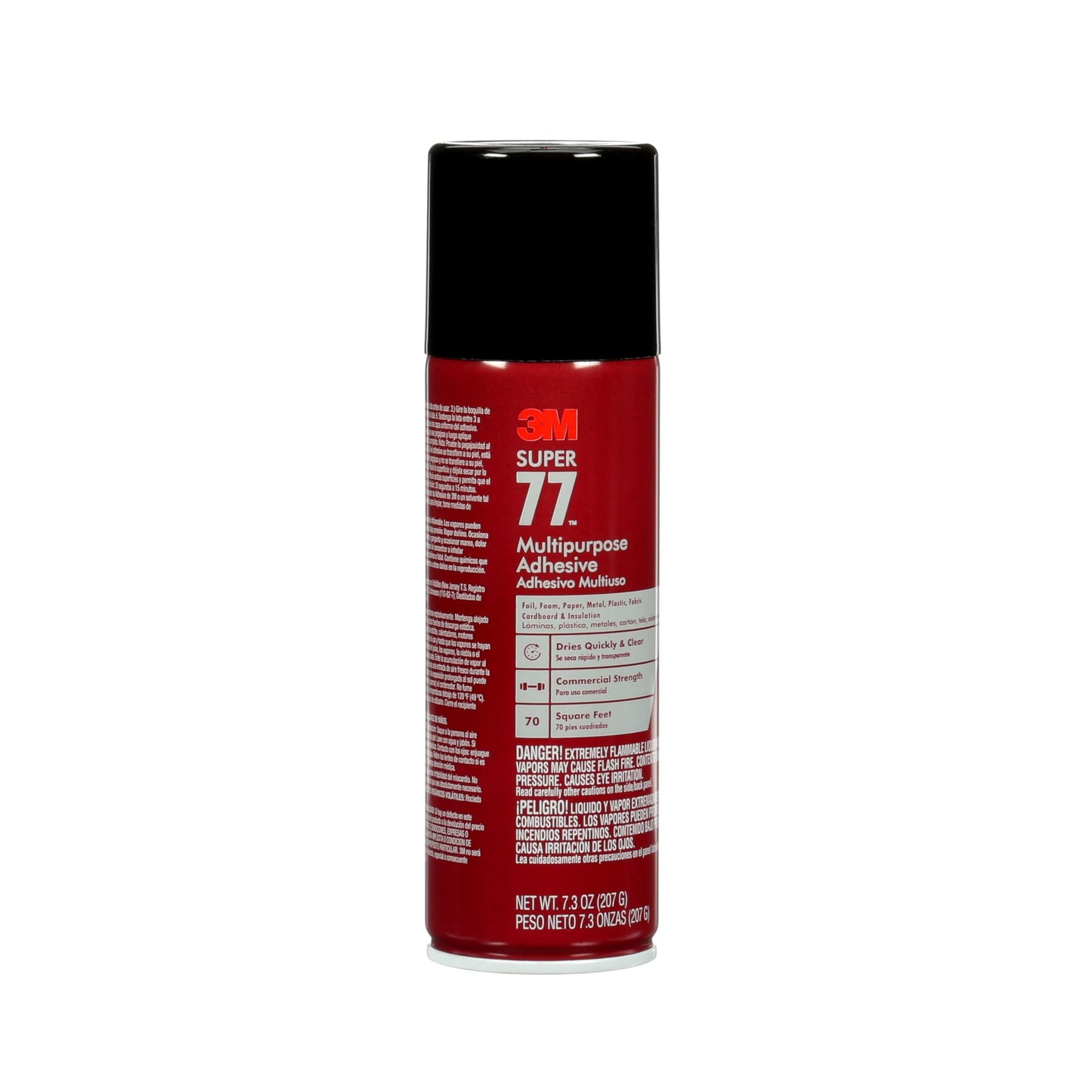 3M Super 77 Multipurpose Spray Adhesive, 7.3 oz., Provides Secure Bond In 15 Seconds, Dries Clear, Ideal For Plastic, Glass, Paper, Fabric, Wood, Foam, Cardboard, Fiberglass & More (77-10)