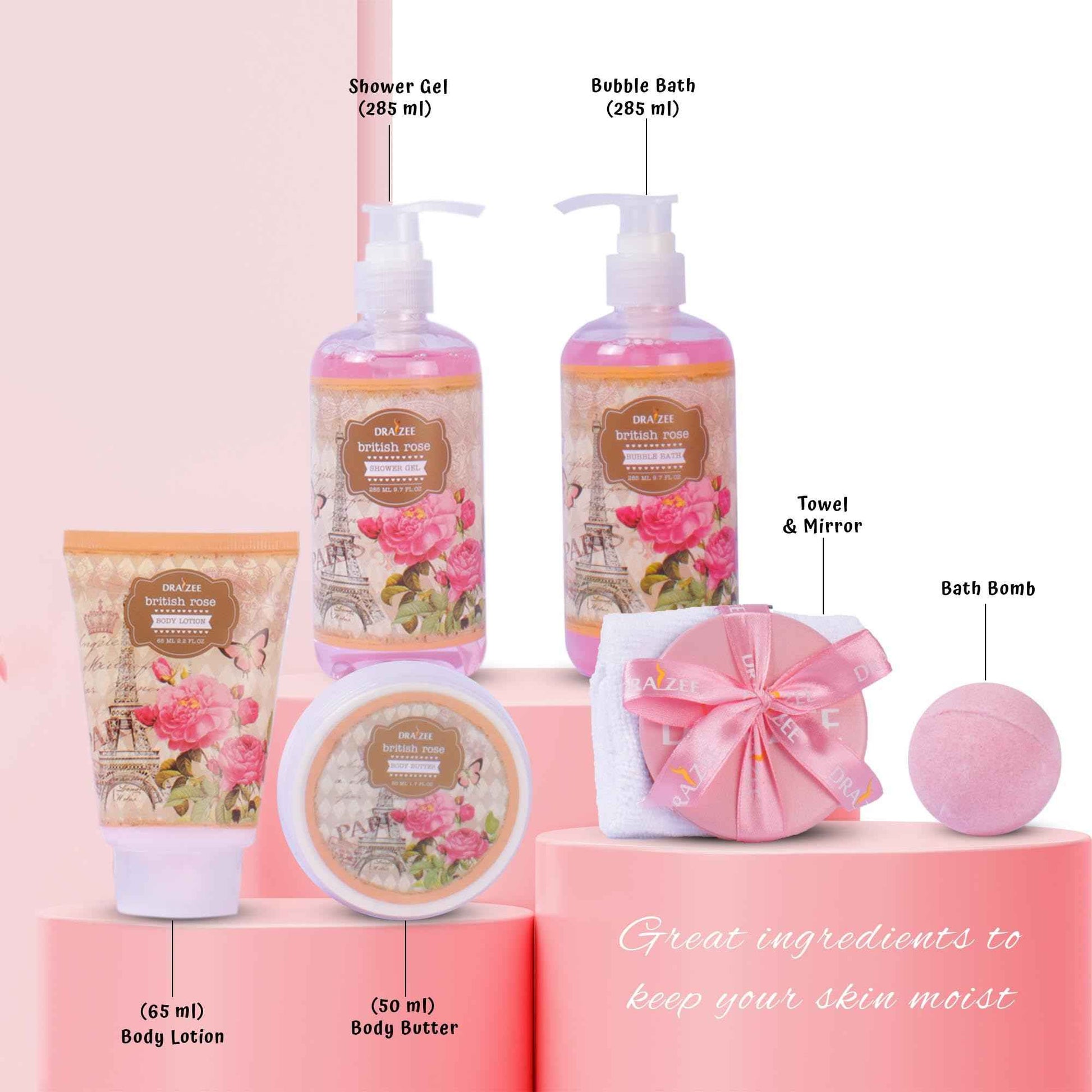 Luxury Spa Gifts for Women – 8 Pc Rose Scented Bath and Body Set with Bubble Bath, Lotion & More – Luxury Self Care Kit for Wife, Mom, Girlfriend, Christmas & Birthday Gifts for Women by Draizee