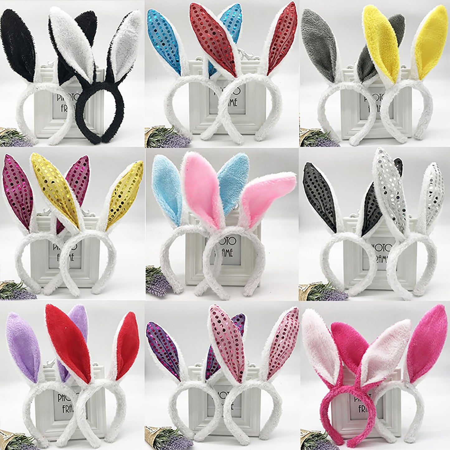 FunSpt Easter Bunny Rabbit Ears Plush Headband Halloween Costume for Aldult Black 3