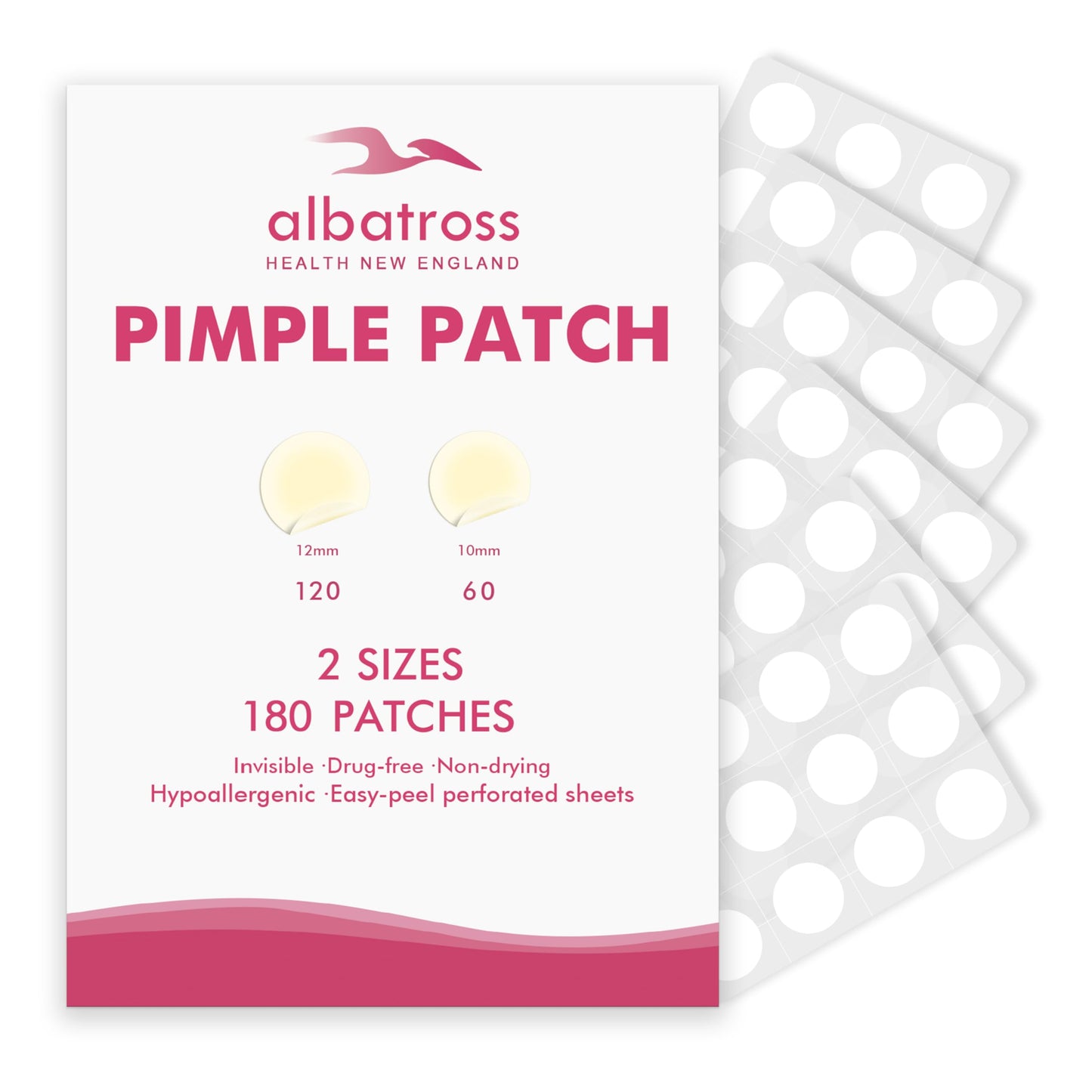 Invisible Acne Pimple Patches for Face (180 Counts), Spot Dots Cover by Albatross Health New England, Hydrocolloid Stickers, Zit Blemish Patch