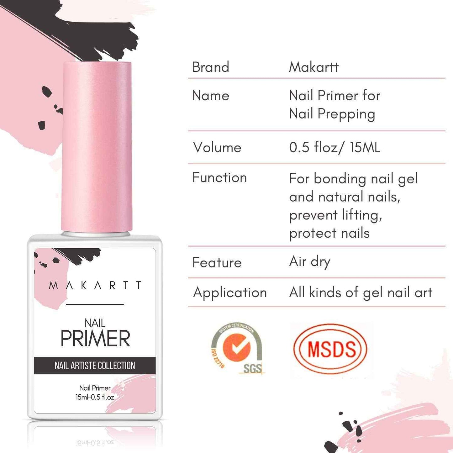 Makartt Nail Primer Natural Nail Dehydrator Primer for Acrylic Nails Gel Polish Bundle Peel Off Base Coat, 15ml UV Gel Base Coat Nail Polish Peelable Base Gel