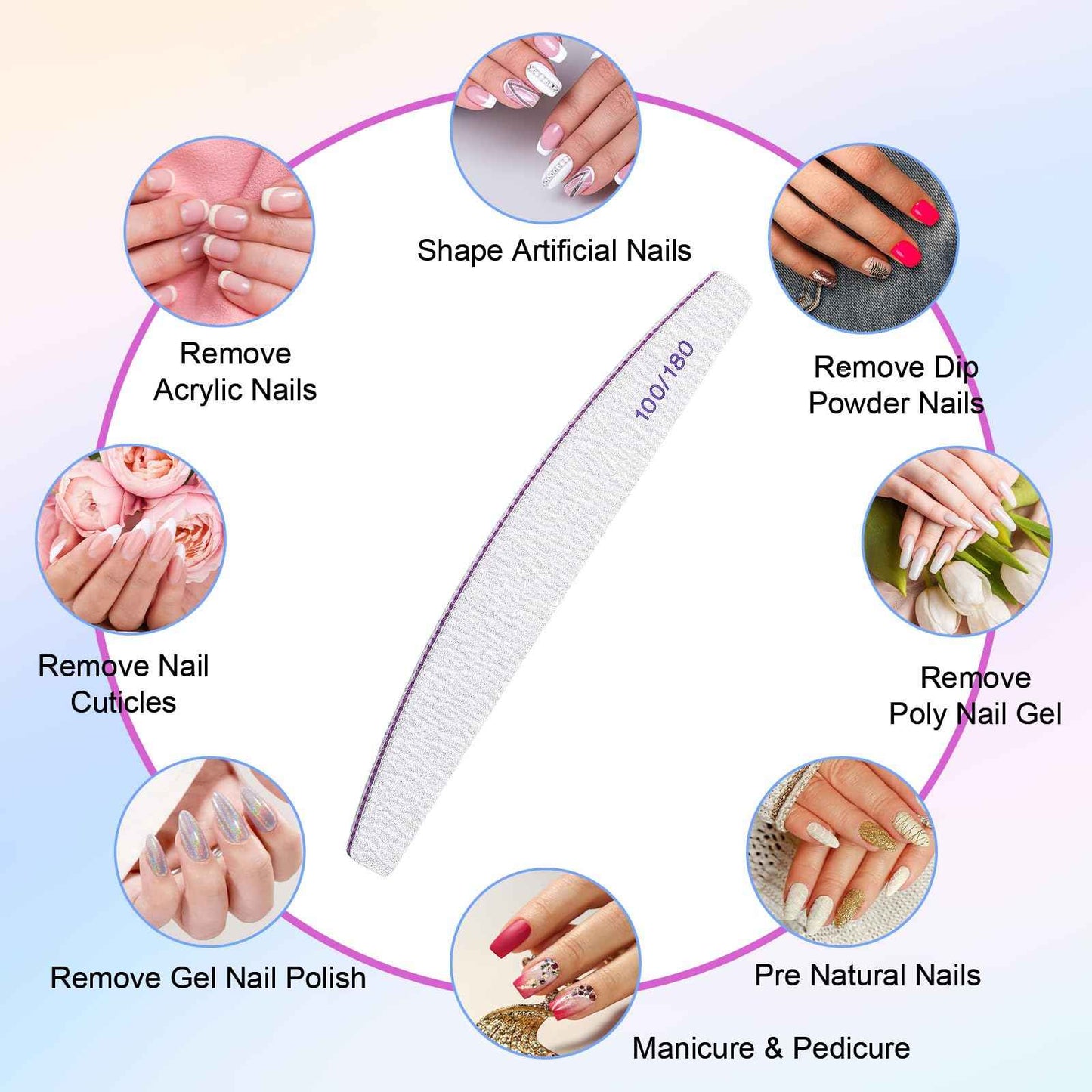 150 Pcs 100/180 Grit Nail Files Bulk, Professional Nail Files 100/180 Grit, Double Sided Emery Boards Reusable Manicure Tools for Acrylic Natural Nails, Home or Salon Use