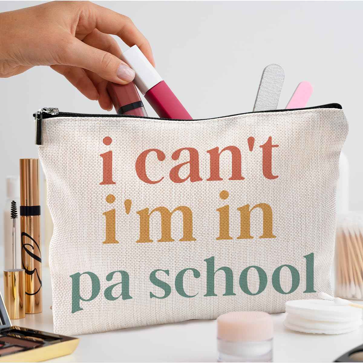 QGFM Physician Assistant Gifts for Women, Physician Assistant Makeup Bag, Physician Assistant PA Week Gifts, Medical Assistant Gifts, I Can't I'm in PA School Funny Cosmetic Bag Toiletry Bag