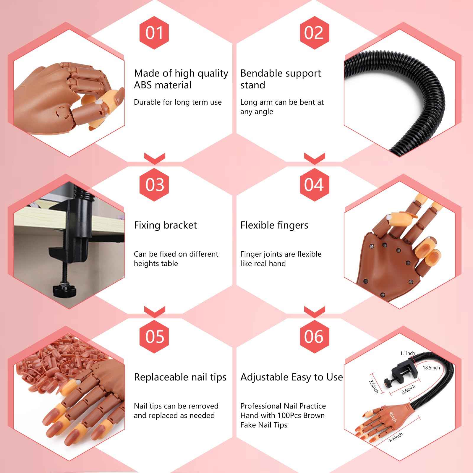 Nail Practice Hand for Acrylic Nail Kit, Fake Nail Mannequin Hand for Nails Practicing, Nail Training Finger with Acrylic Nail Kit Powder Nail Art Tools Professional Nail Starter Set