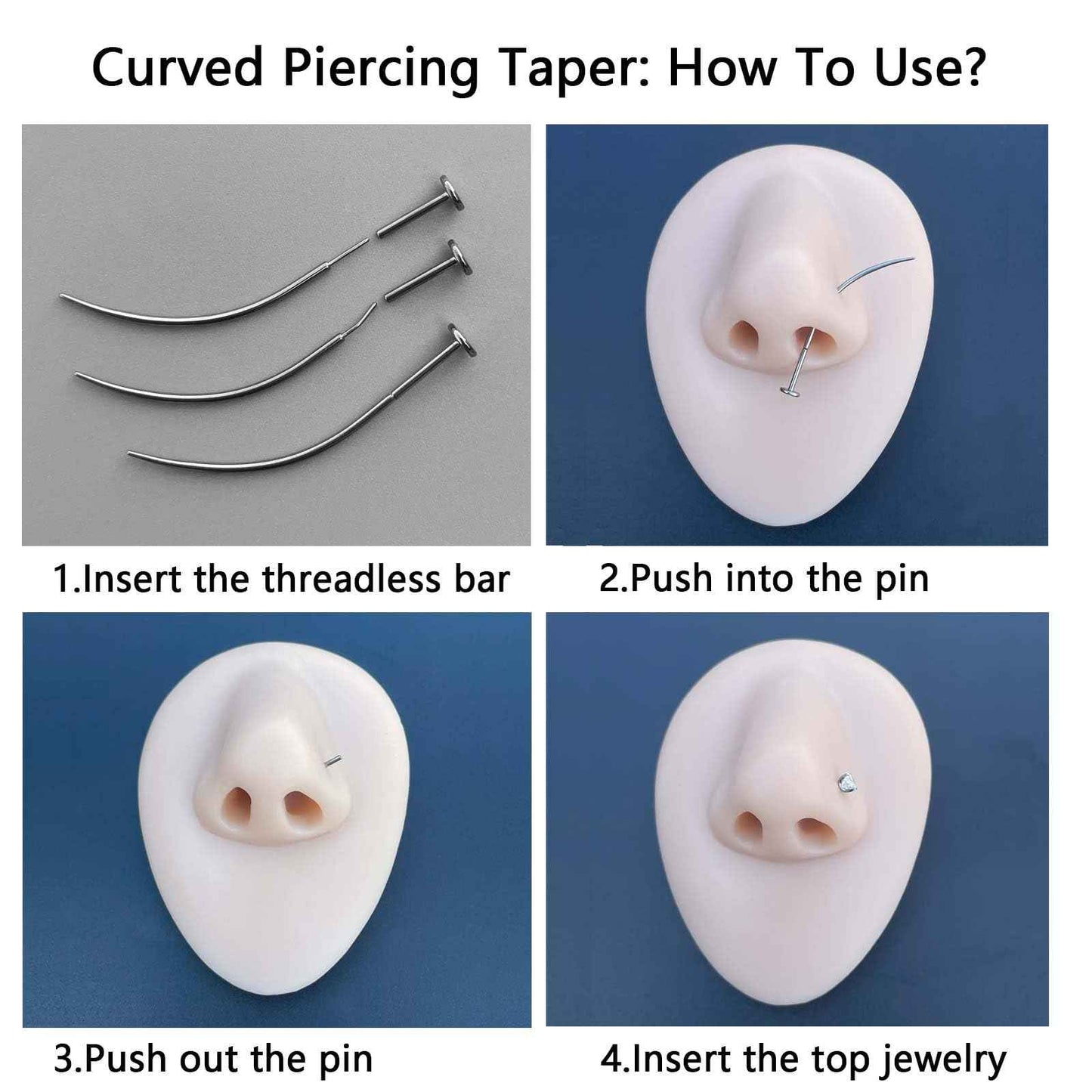 WOLAYI 16G 18G 20G Piercing Taper, G23 Titanium Threadless Insertion Pin Changing Tools, Flatback Earring Applicator Tool for Piercing Jewelry Cartilage Earrings Labret Studs Nose Stud Stretcher (2Pcs, 16G, Curved&Straight)