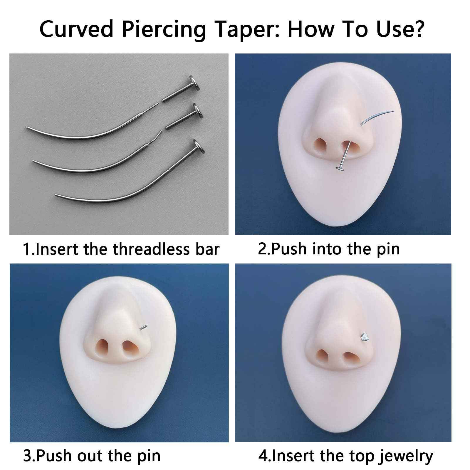 WOLAYI 16G 18G 20G Piercing Taper, G23 Titanium Threadless Insertion Pin Changing Tools, Flatback Earring Applicator Tool for Piercing Jewelry Cartilage Earrings Labret Studs Nose Stud Stretcher (2Pcs, 16G, Curved&Straight)