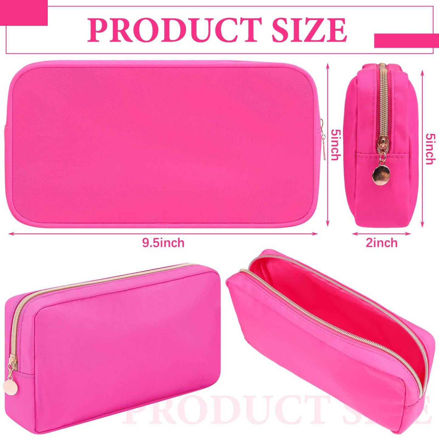 Hushee 4 Pcs Nylon Makeup Bag Preppy Zipper Pouch Waterproof Nylon Toiletry Storage Bag for Women(Small,Hot Pink)