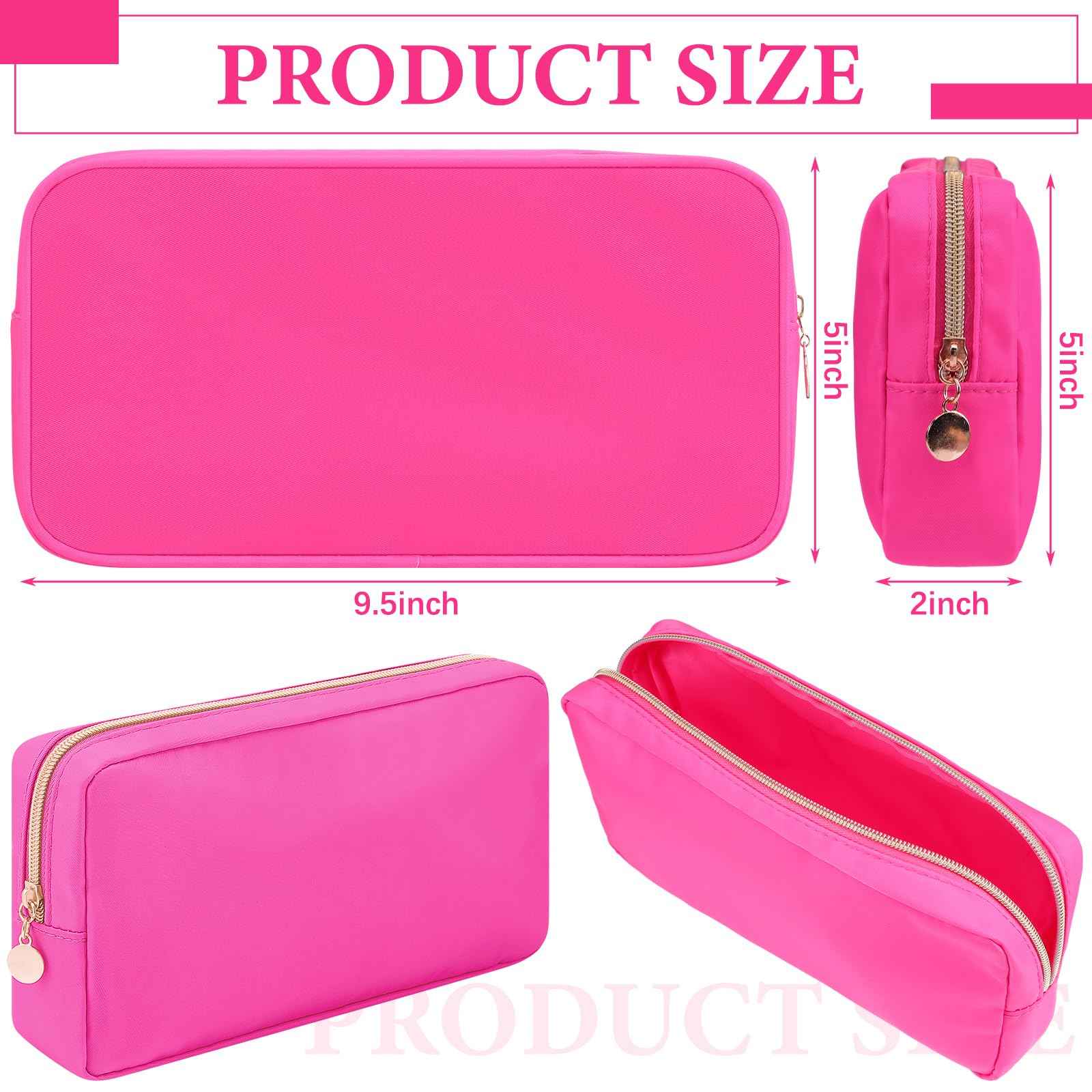 Hushee 4 Pcs Nylon Makeup Bag Preppy Zipper Pouch Waterproof Nylon Toiletry Storage Bag for Women(Small,Hot Pink)