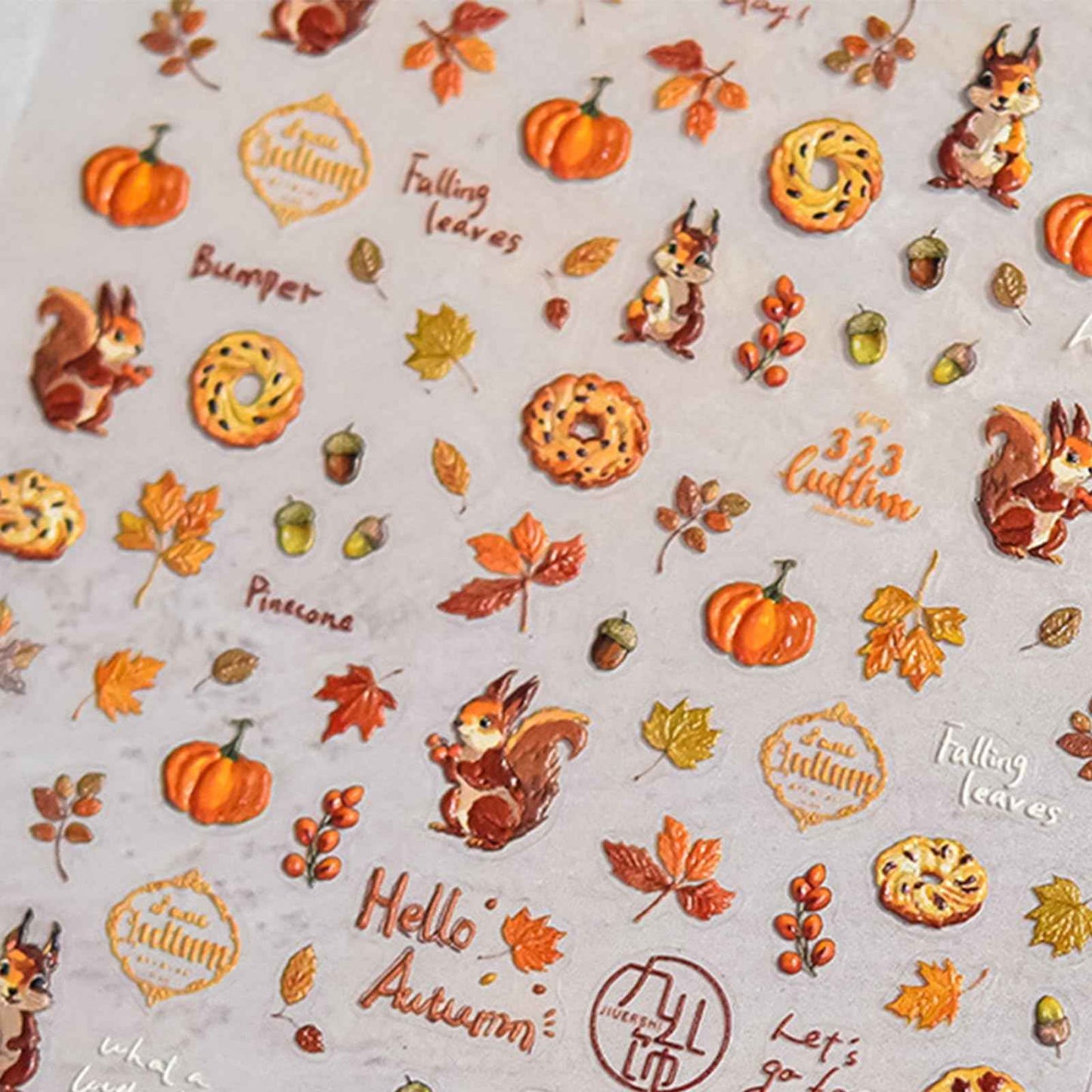 1 Sheet Fall Nail Art Stickers 5D Embossed Cute Nail Decals Autumn Maple Leaf Squirrel Pine Cones Fallen Leaves Nail Design Self-Adhesive Manicure Stickers Accessories for Women DIY Nail Decorations