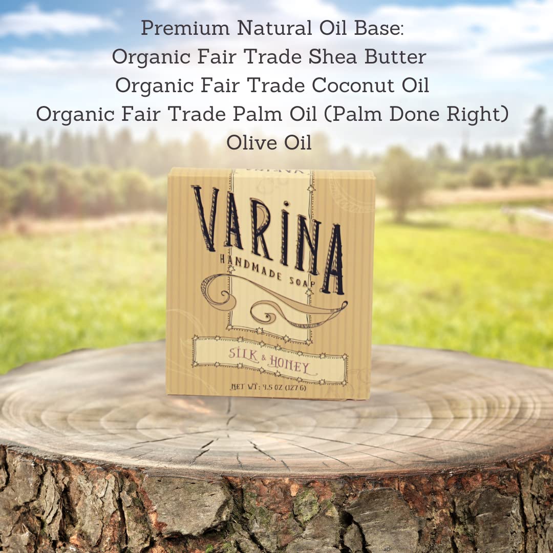 Varina Silk & Honey Soap Bar - Gentle Cleansing for Sensitive Skin, Sweet and Vanilla - 3 Pack Handmade Soap