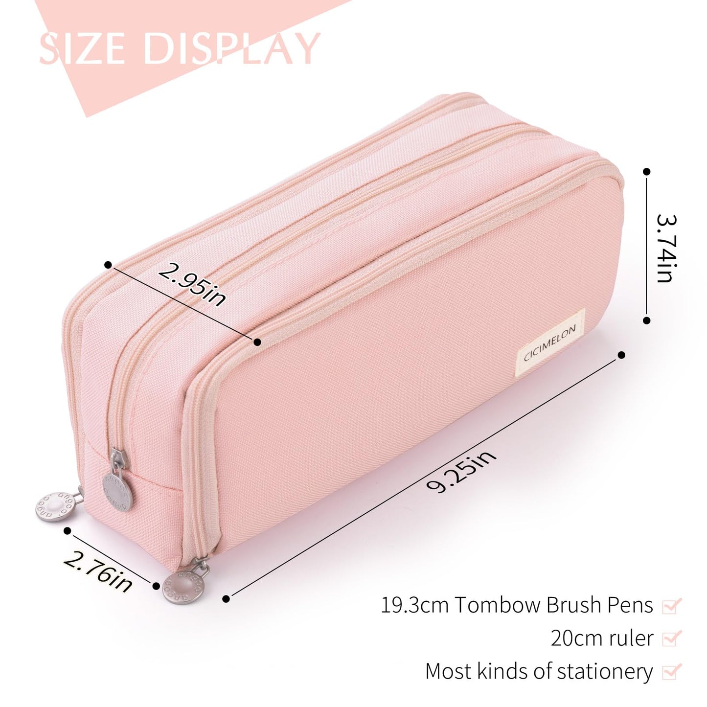 CICIMELON Large Capacity Pencil Case 3 Compartment Pouch Pen Bag for School Teen Girl Boy Men Women (Pink)