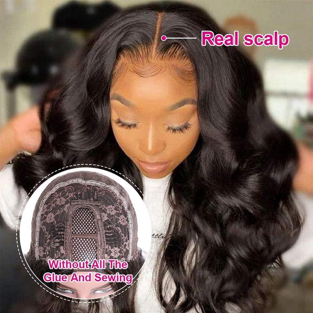 Emistar Wavy V Part Wig Wear And Go Glueless U Part Wig Body Wave Natural Black Synthtic Hair Soft As Human Hair Half Wigs For Black Women (Black, 14 Inch)