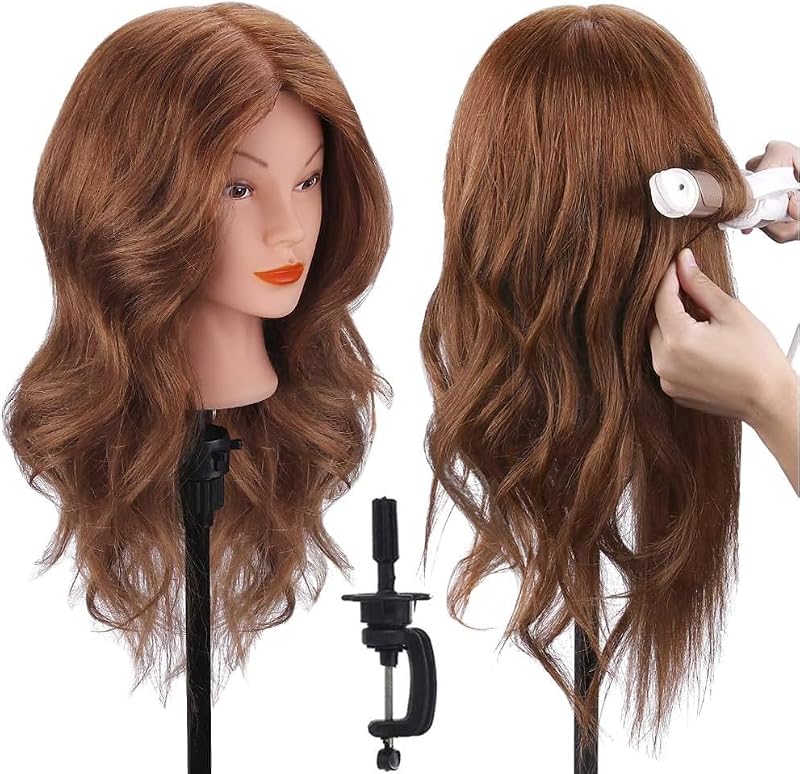 Dark Brown Mannequin Head 18" with 100% Real Hair & Clamp