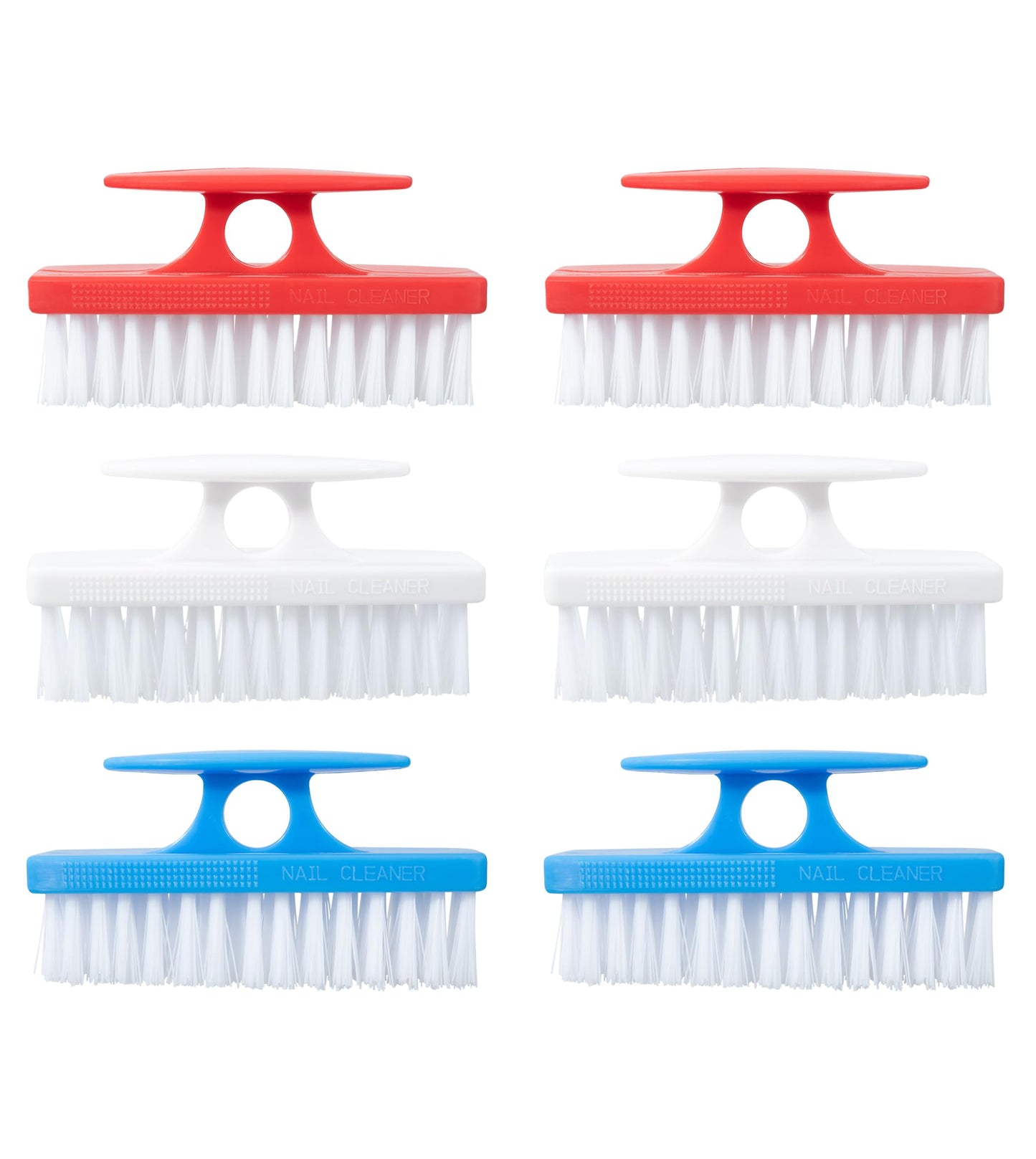 Superio Nail Brush for Cleaning Fingernails, Nail Scrubber Brush, Toe Foot Hands Fingernail Brush Cleaner- Small Scrub Brush- All-Purpose Stiff Cleaning Brush for Home, (6 Pack, Red- White- Blue)