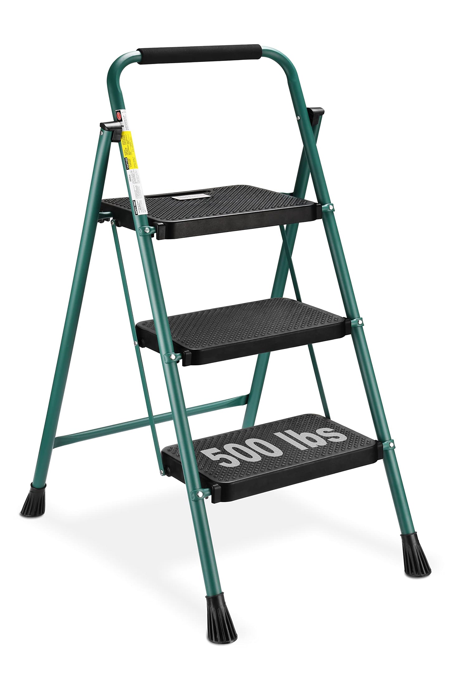 HBTower 3 Step Ladder, Folding Step Stool with Wide Anti-Slip Pedal, 500 lbs Sturdy Steel Ladder, Convenient Handgrip, Lightweight, Portable, Green and Black