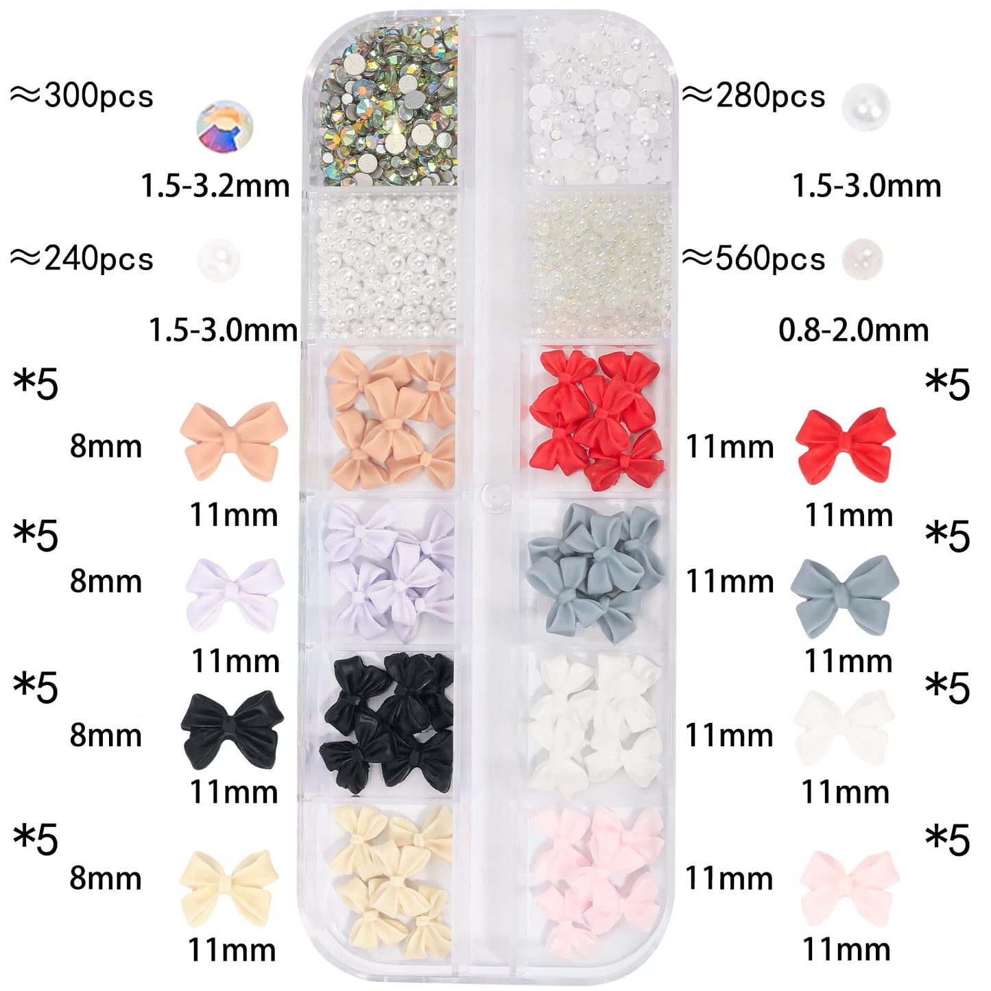 Colorful Bow-Knot Nail Stud Rhinestones Crystal 3D Bow-Knot Nail Charms Set for Acrylic Nails Mixed White Flatback Nails Jewelry Gem Stones Nail Beads Nail Art Rhinestones for Nail Design DIY 3#