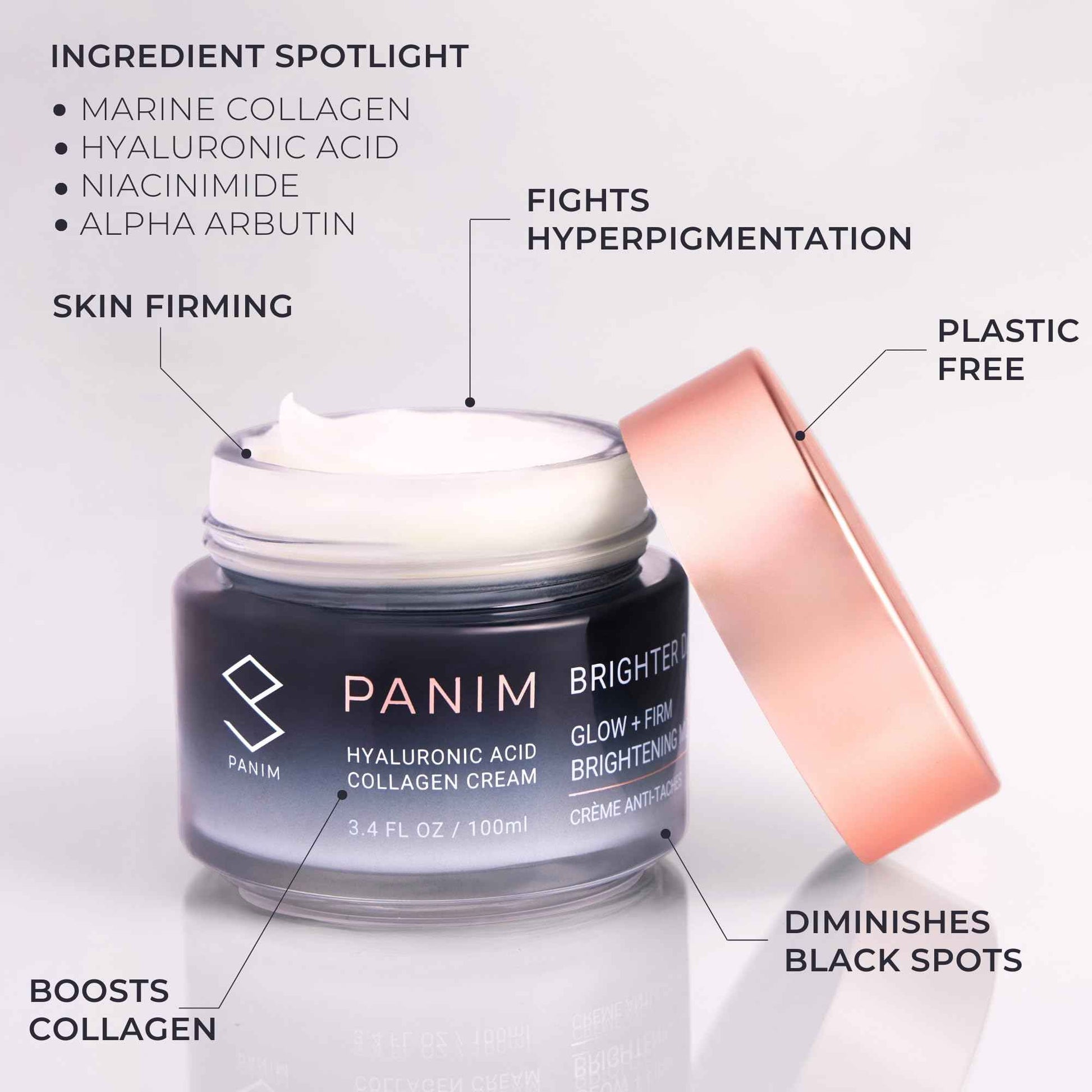 PANIM Brighter Days Collagen Cream for Face – Anti-Aging Face Cream with Marine Collagen, Hyaluronic Acid, Niacinamide. Firms & Brightens, Fades Dark Spots, Wrinkles, Dull Skin 3.4 fl oz