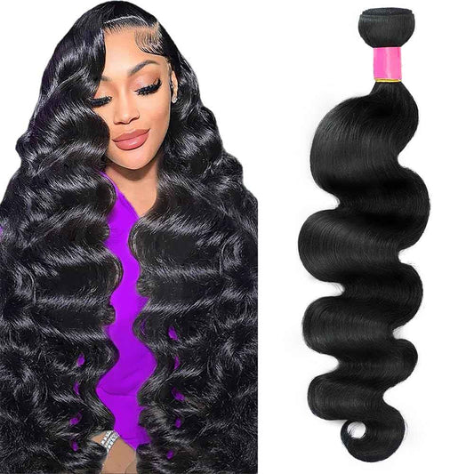 ZWJSH 12A Human Hair Bundles Body Wave 20Inch One Bundle 100% Unprocessed Brazilian Virgin Hair Bundles Double Weft Weave Body Wave Human Hair Natural Black Color