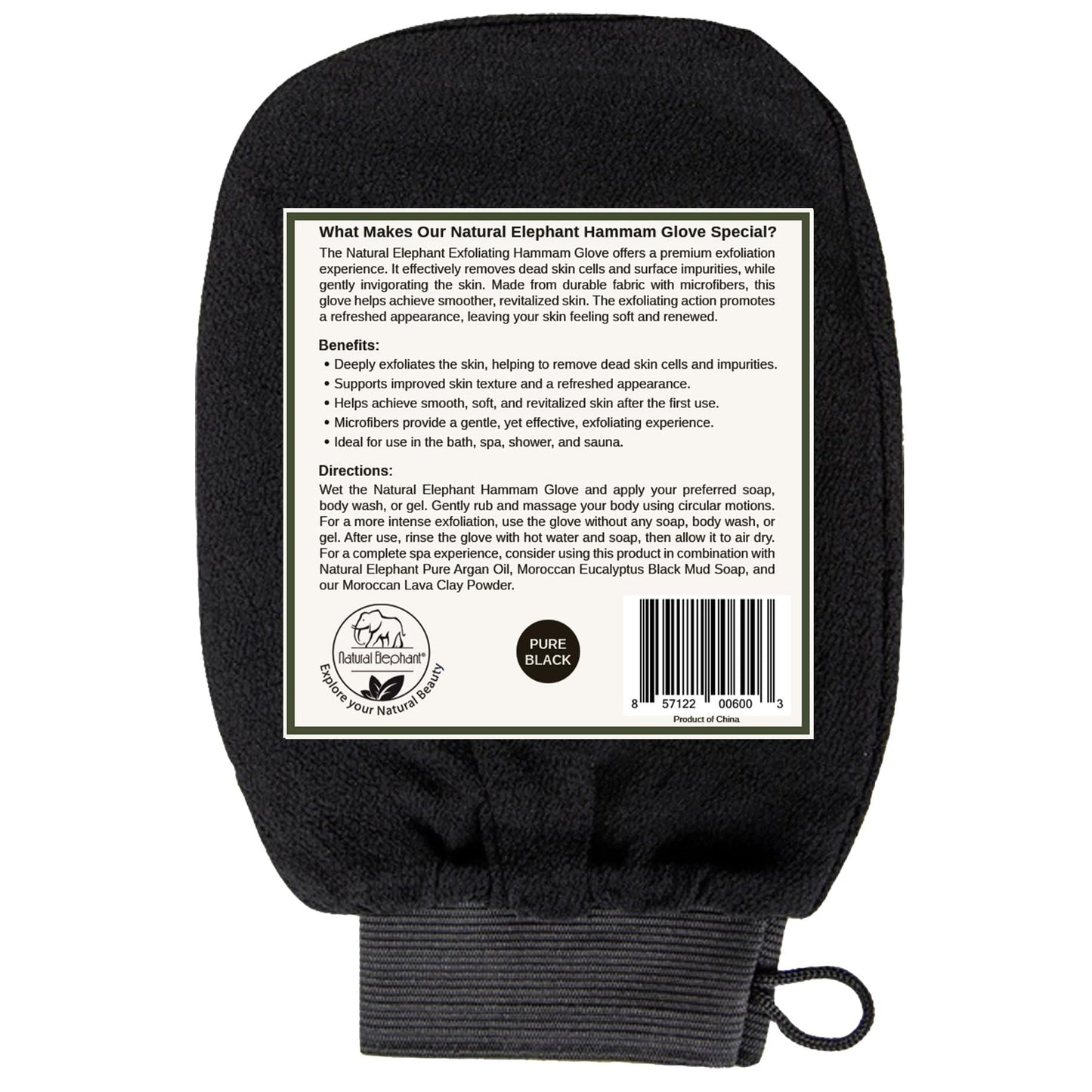 Natural Elephant Exfoliating Hammam Glove - Face and Body Exfoliator Mitt (Pure Black (Pack of 5))