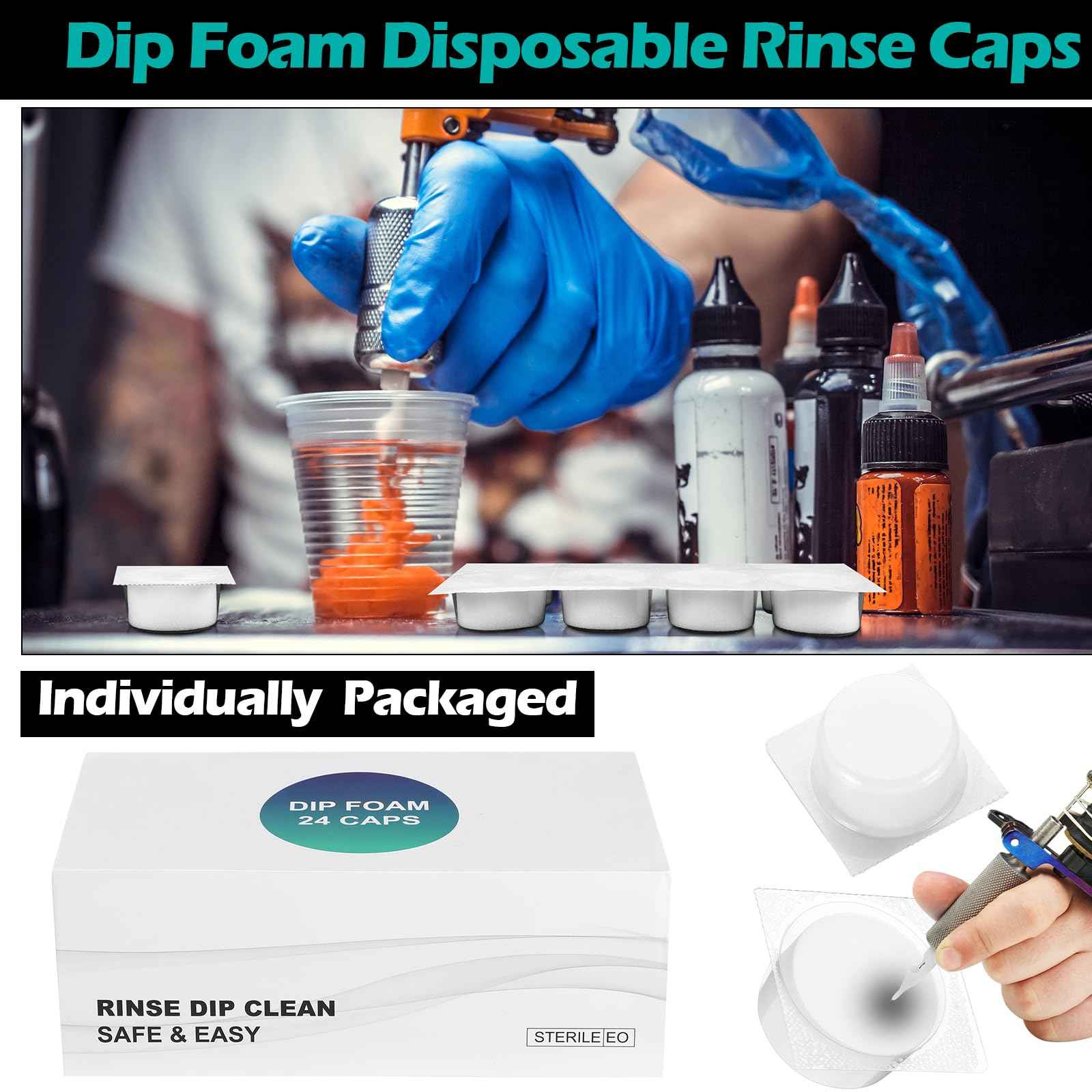 Heigble 48 Pcs Dip Foam Rinse Cup Disposable Dip Cups Cleaning for Needles Tip Professional Cartridge Foam for Blending Rinsing Diluting Drying Ink