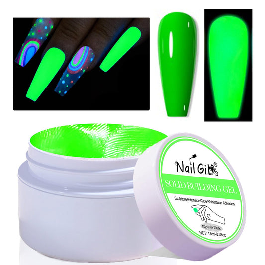 NAILGIL Neon Solid Builder Gel for Nails, Glow in the Dark Fluorescent Green Sculpture 3D Gel Nail Art for Women Summer Hot Colors, Non-Stick Hand LED/UV Needed -15g ﻿