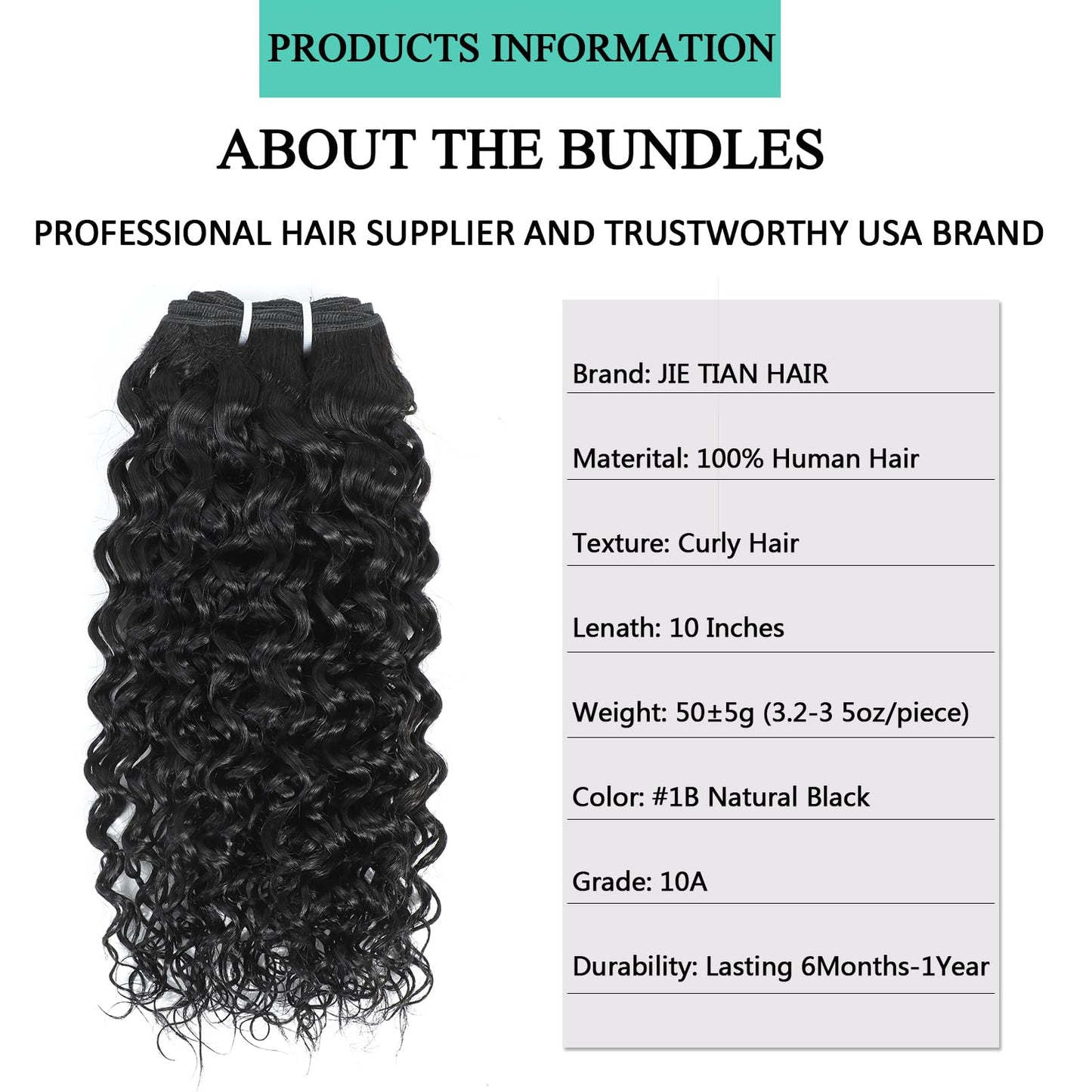 JTdebade 10 Inch Kinky Curly Human Hair Bundles Brazilian Virgin Human Hair 4 Bundles Natural Black Color 100% Unprocessed Curly Wave Human Hair Extensions（10 Inch Curly*4）