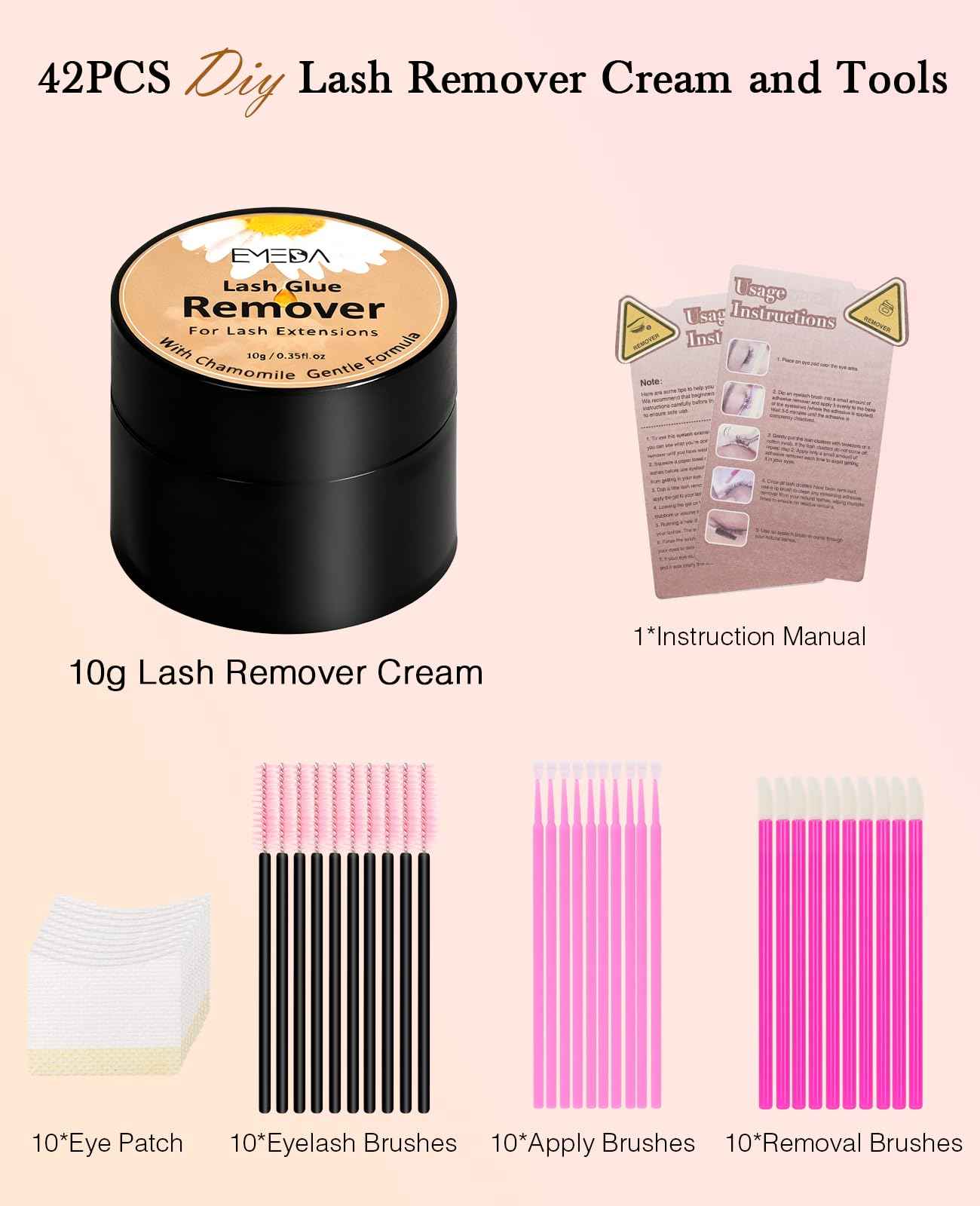 EMEDA Eyelashes Extension Remover 10g, Lash Extension Remover for Individual Lashes with Chamomile Gentle Formula, 0.35oz Professional Removal Cream Kits with Tools (02)