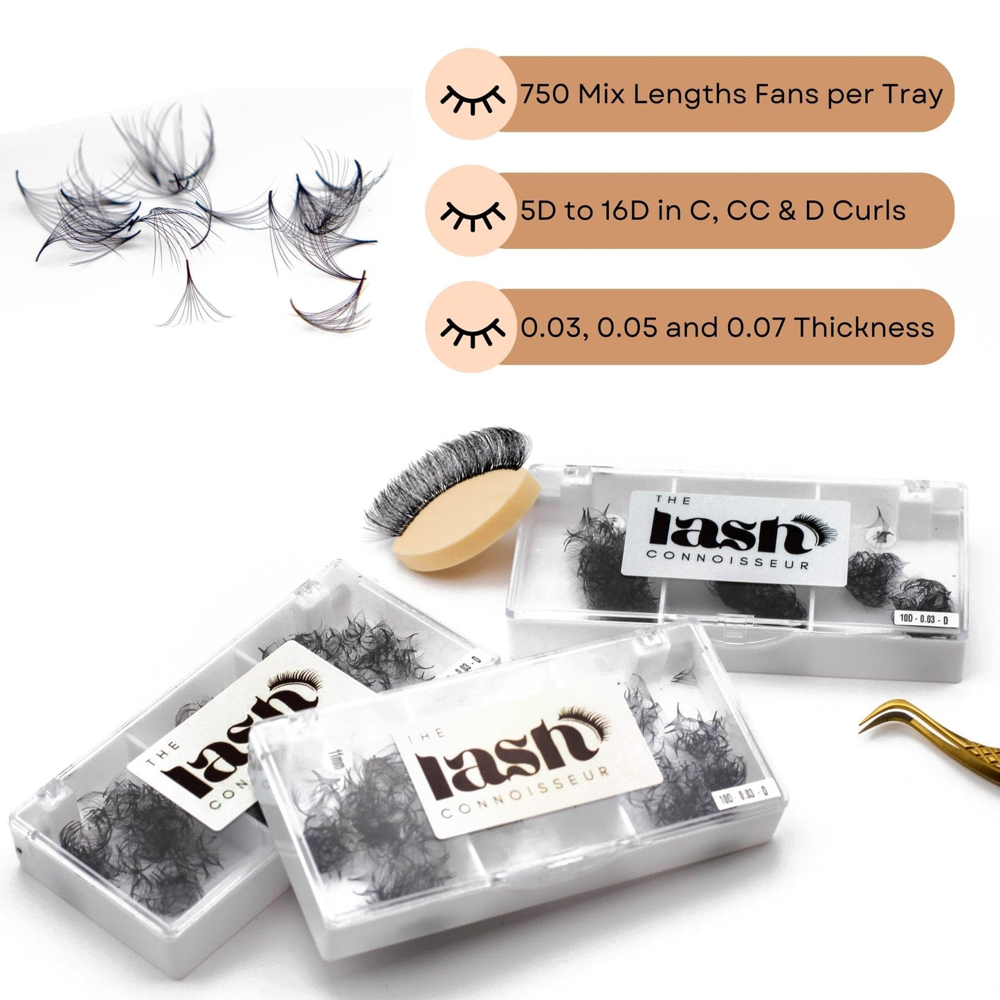 5D - C Curl 750 Fans Mixed Promade Fans Lash Extensions | TLC Lash Supplies 4D to 16D Premade Fans 7 mm to 16 mm Mixed Length Thin Base Premade Fans Eyelash Extensions (5D - C Curl, 13-14-15 mm)