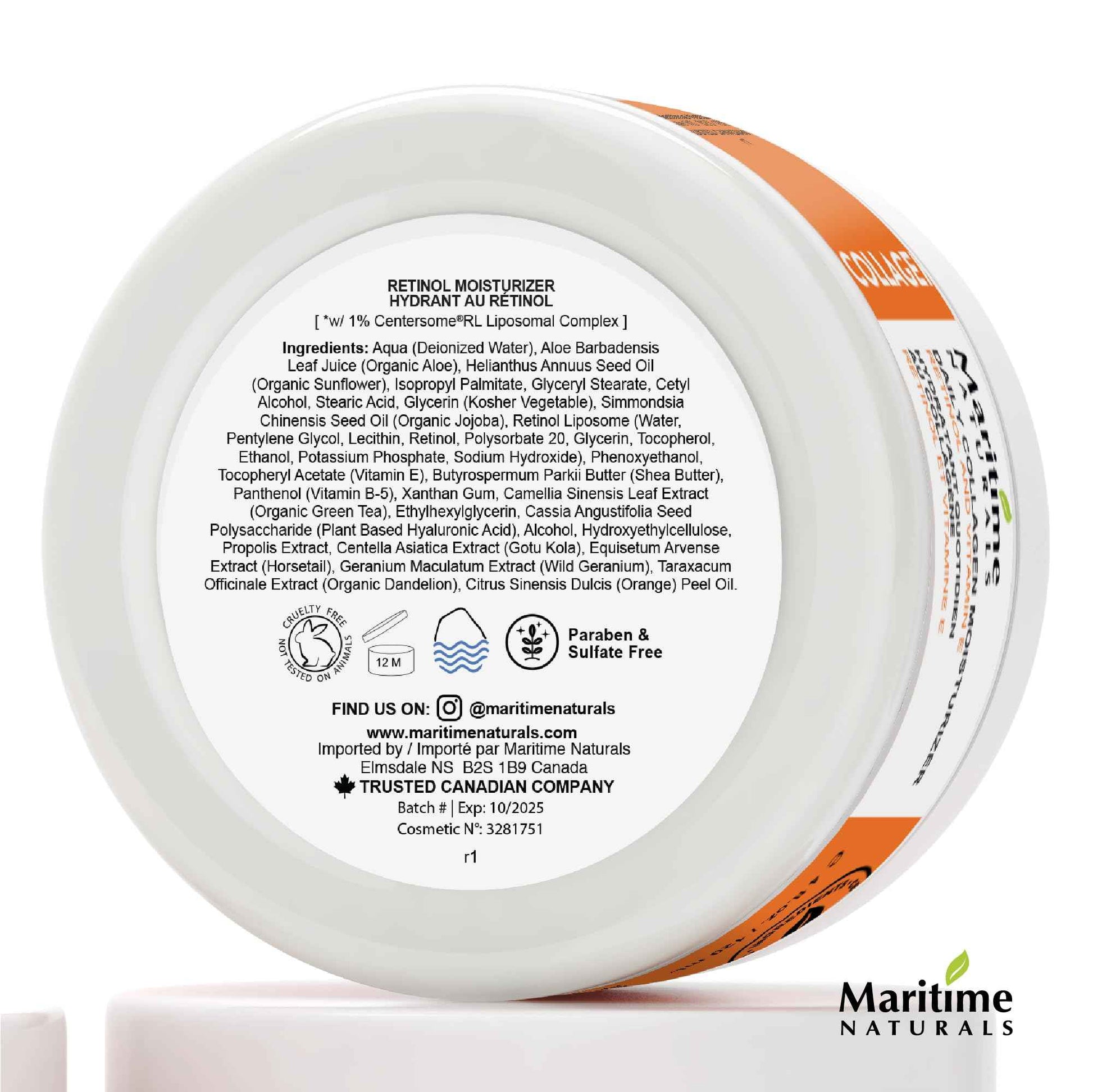 Maritime Naturals Retinol Moisturizer for face with Hyaluronic Acid & Organic Ingredients | Professional Results with Retinol Face Moisturizer | Day & Night Cream for Women & Men (120ml)