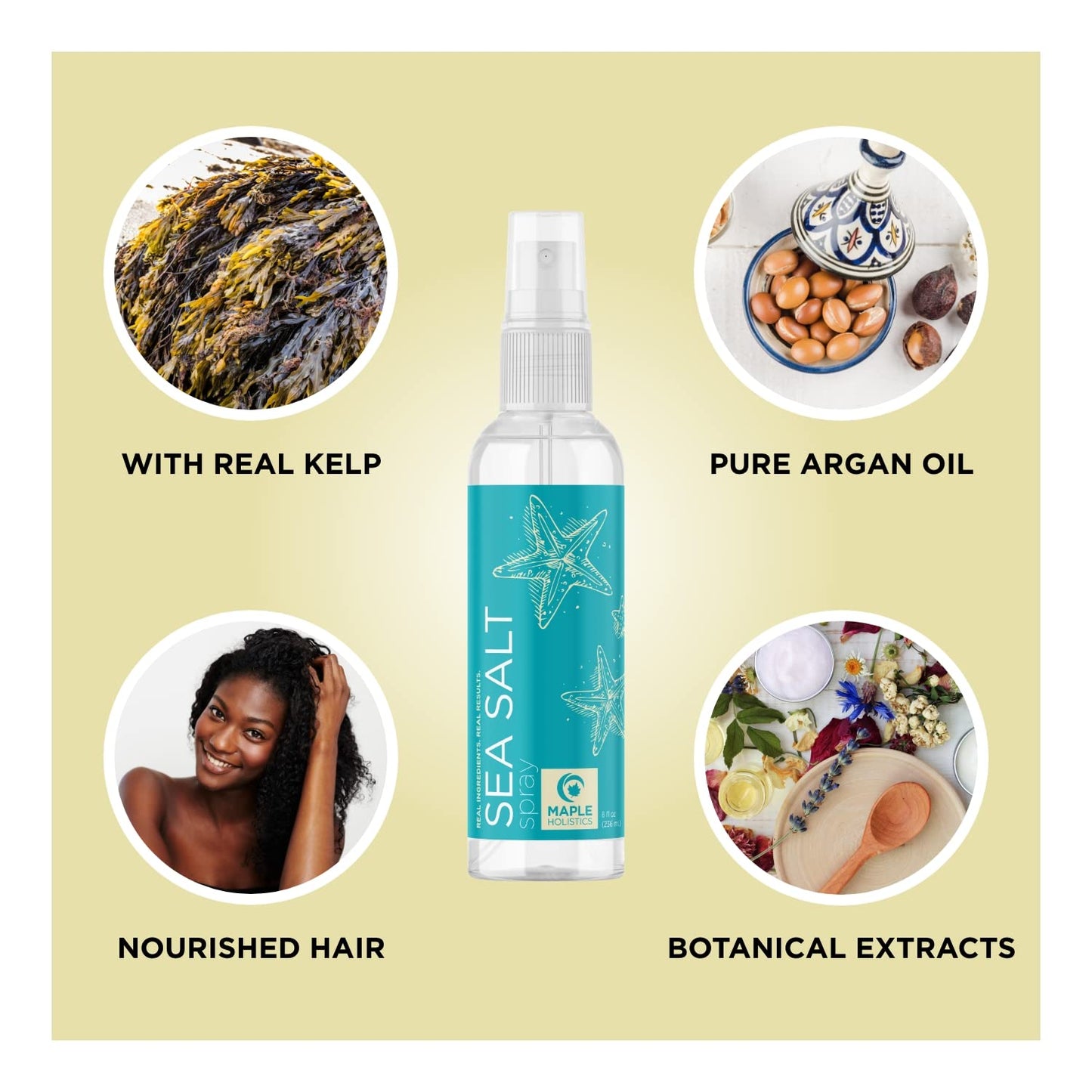 Volumizing Sea Salt Spray for Hair - Texturizing Beach Waves Spray & Hair Mist Curl Activator - Non Sticky Styling Beach Hair Spray for Men and Women with Nourishing Sea Kelp Extract and Argan Oil 8oz