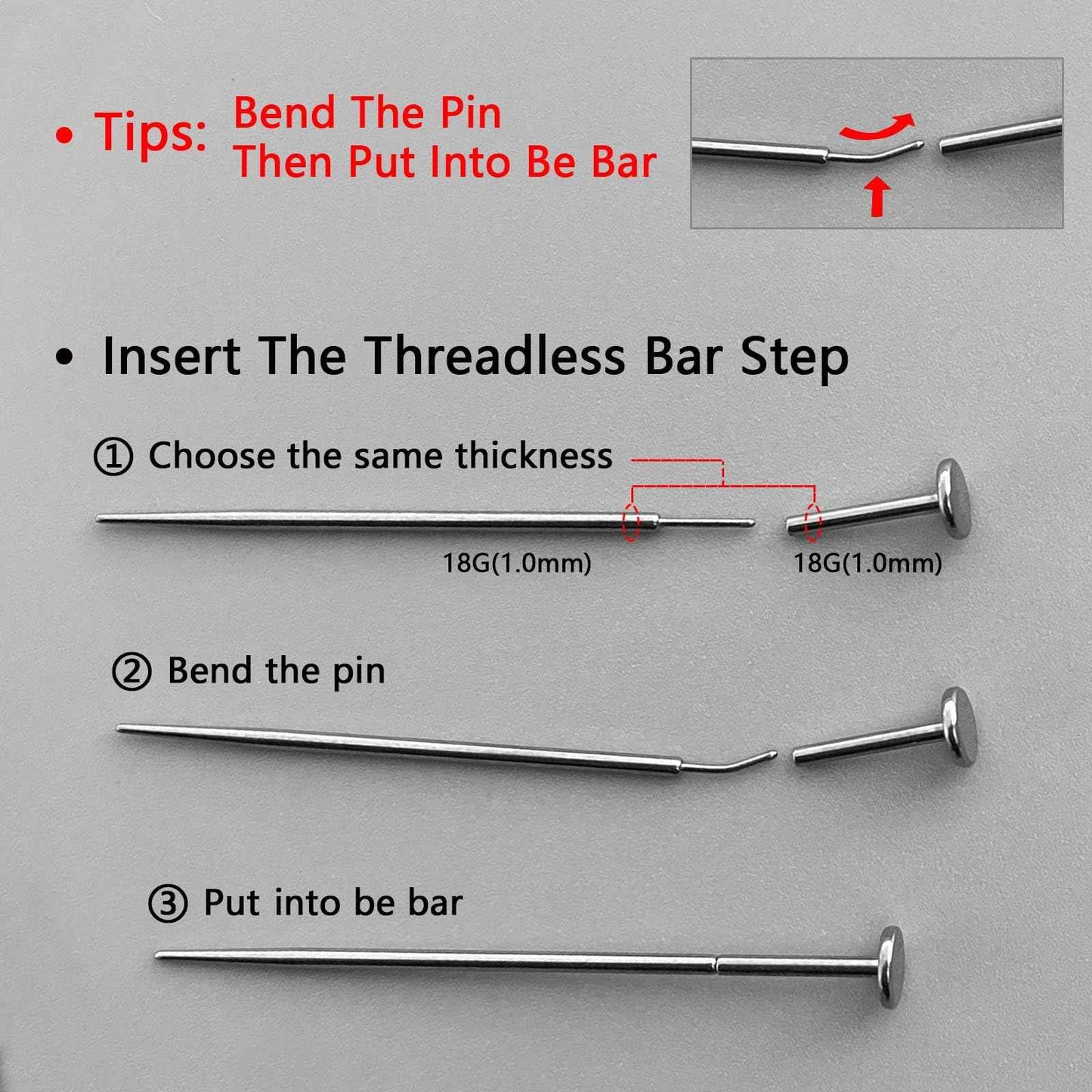 WOLAYI 16G 18G 20G Piercing Taper, G23 Titanium Threadless Insertion Pin Changing Tools, Flatback Earring Applicator Tool for Piercing Jewelry Cartilage Earrings Labret Studs Nose Stud Stretcher (2Pcs, 16G, Curved&Straight)