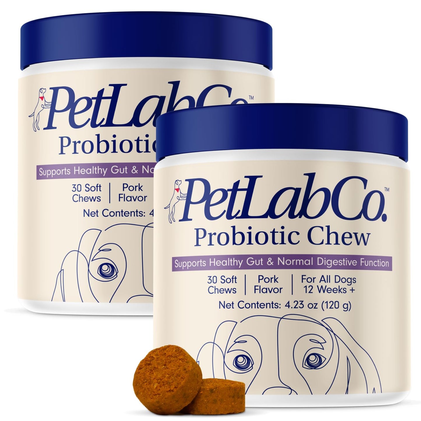 PetLab Co. Probiotics for Dogs, Support Gut Health, Diarrhea, Digestive Health & Seasonal Allergies - Pork Flavor - 30 Soft Chews - Packaging May Vary (Value 2-Pack)