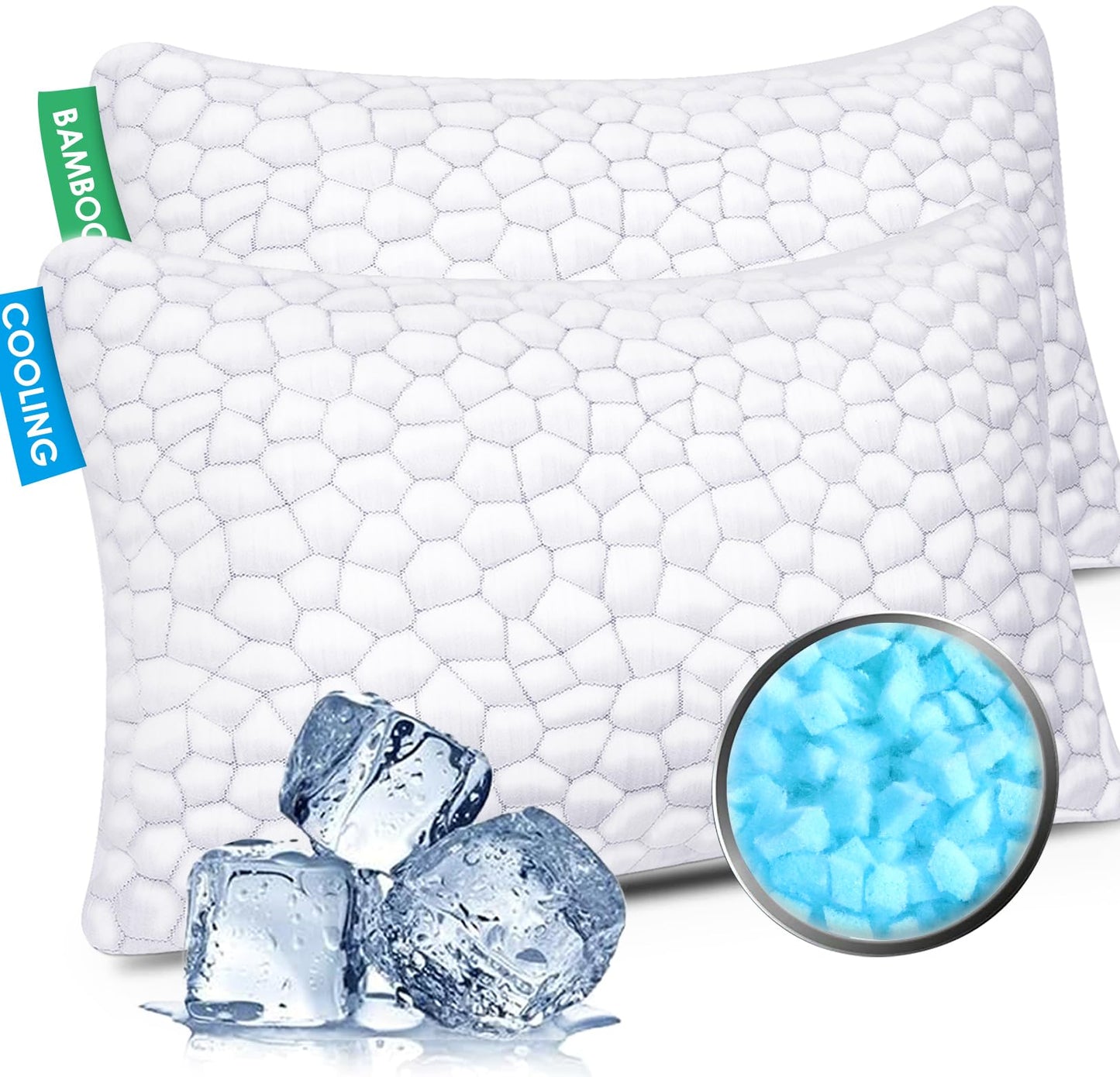 SUPA MODERN Cooling Bed Pillows for Sleeping 2 Pack Shredded Memory Foam Pillows Adjustable Cool Pillow for Side Back Stomach Sleepers Luxury Gel Pillows Queen Size Set of 2 Washable Removable Cover