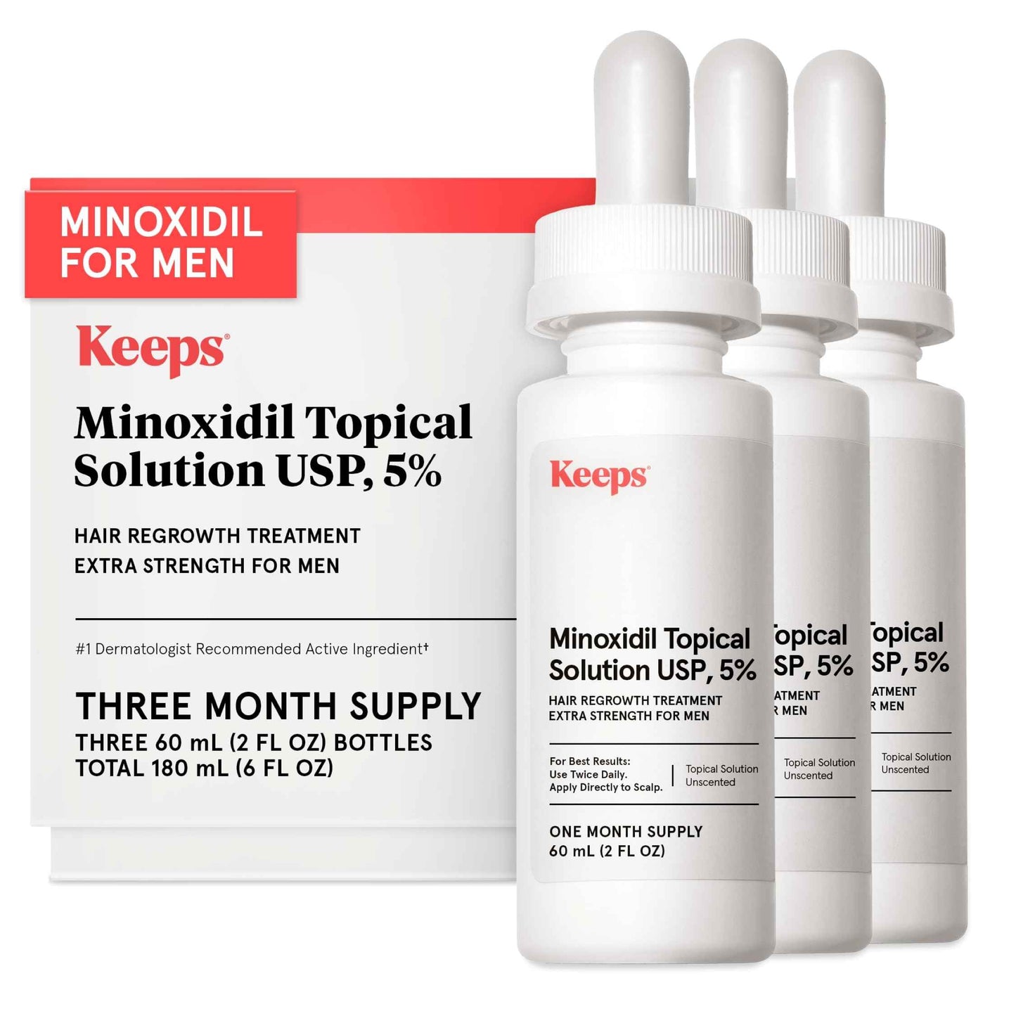 Keeps Extra Strength Minoxidil for Men - 5% Minoxidil Hair Growth Serum - Hair Loss & Regrowth Treatment for Thinning & Bald Spots - Clinically Proven Hair Growth Products - Unscented Topical Aerosol