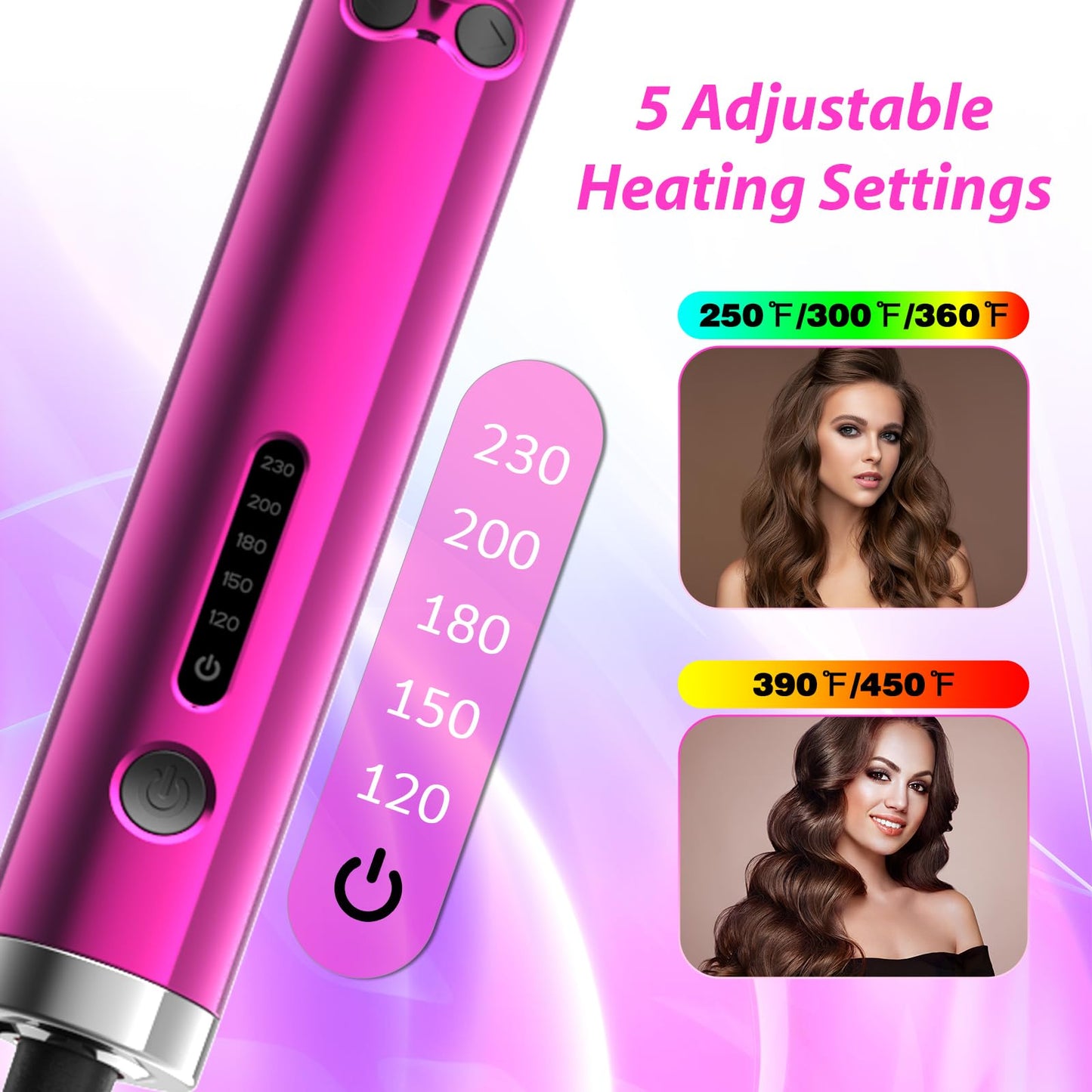 Rotating Curling Iron, 1 1/4 Inch Ionic Hair Curler, Self Rotating Hair Curler with Long Barrel for Beach Curls/Waves, 1.25 Inch Barrel Curling Wand, Gifts for Women (Purple)