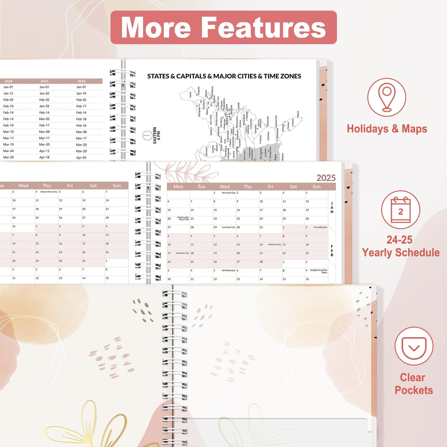 SUNEE Academic Planner 2024-2025 Weekly and Monthly - from August 2024 - December 2025, 6.4"x8.3" School Year Calendar Daily Planner with Monthly Tab, Flexible Cover, Note Pages, Pockets, Bookmark, Spiral Binding, Blushing Abstract Breeze