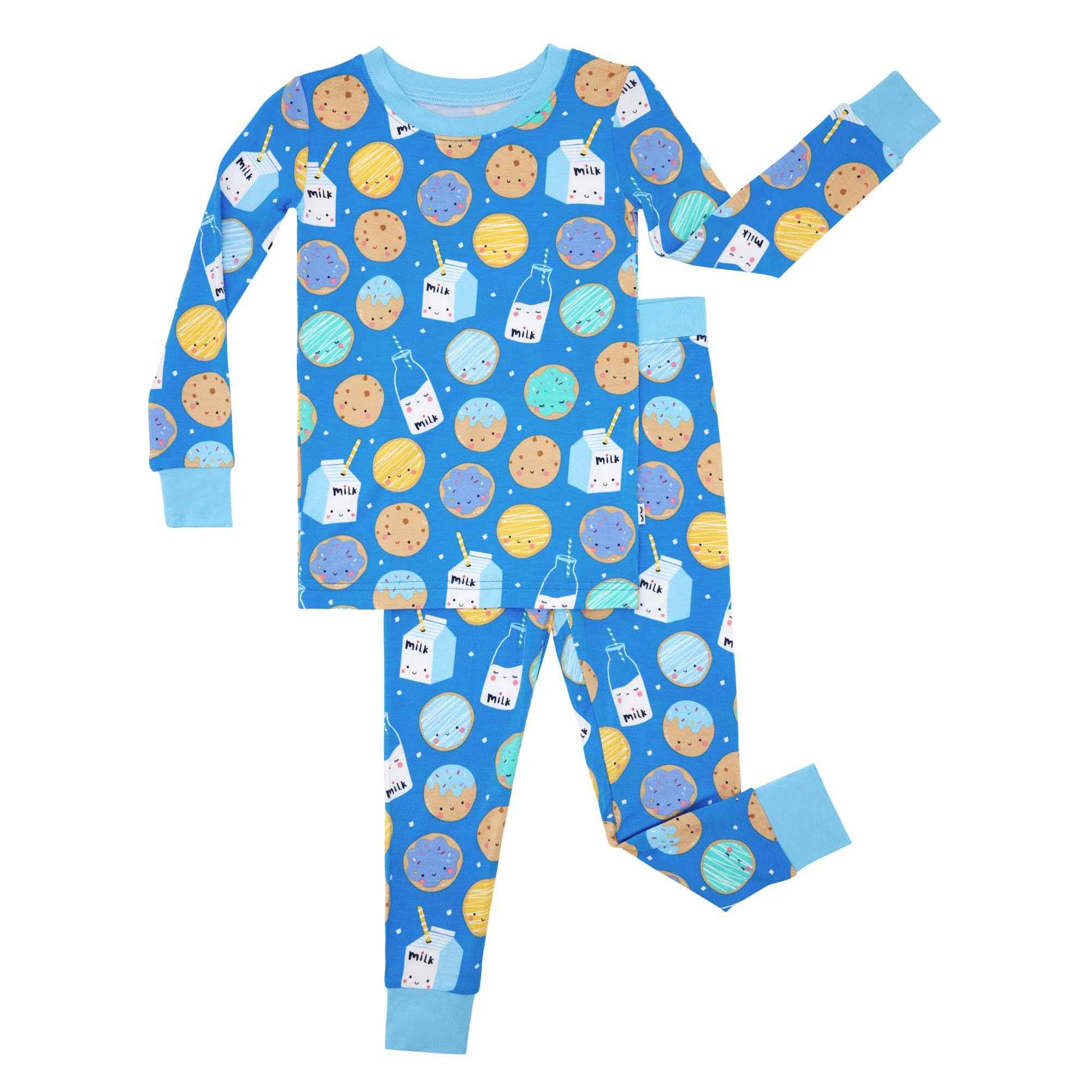 Little Sleepies Two-Piece Pajama Set for Boys & Girls, Soft Viscose from Bamboo Toddler Pajamas for Kids, Family Matching PJs, Blue Cookies & Milk, 18-24M