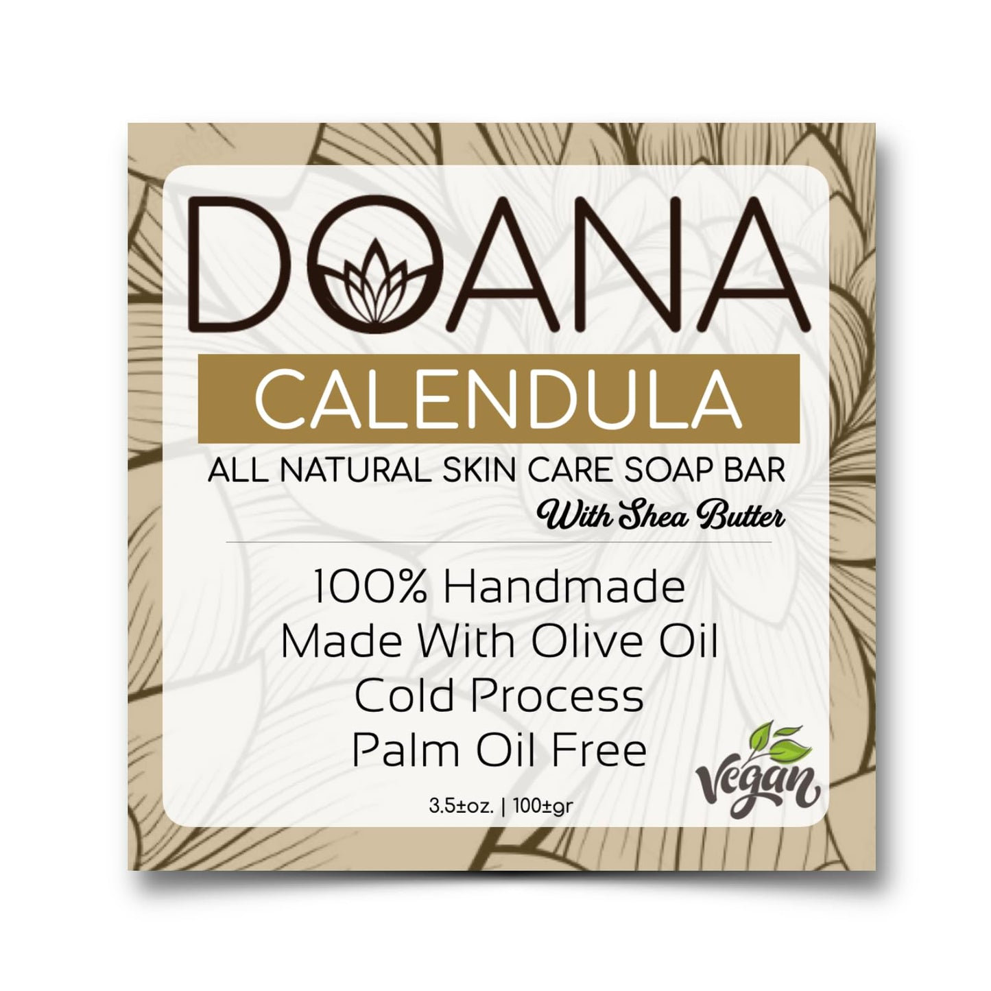 Calendula Soap Bar - Now with SHEA BUTTER - Vegan With Olive Oil and Coconut Oil, Palm Oil Free, Natural Face and Body Children, Men, and Women, Perfect for Sensitive Skin (Pack of 1)