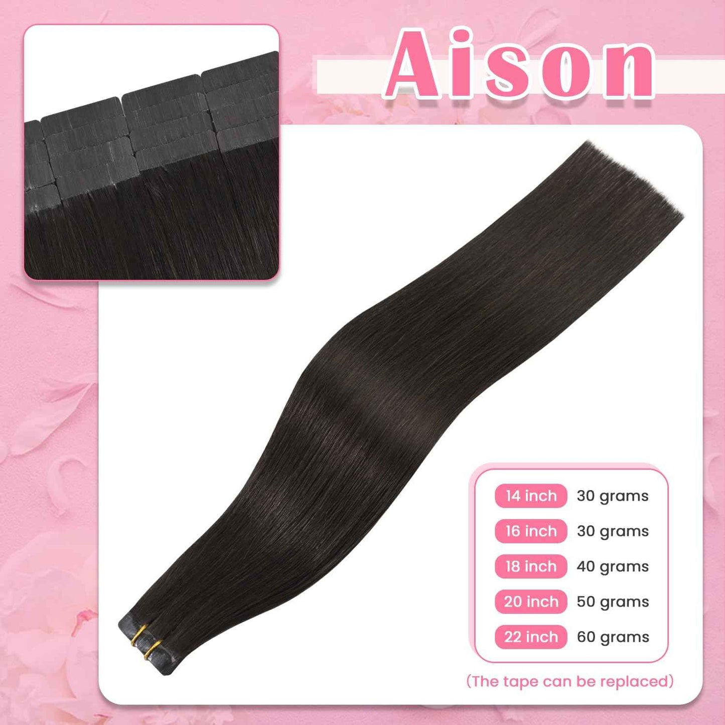 Aison Tape in Hair Extensions Real Remy Human Hair Invisible Seamless Skin Weft Human Hair Tape in Extensions Color 2 Dark Brown Human Hair Extensions 16 Inches 30g 20 Pcs/Pack