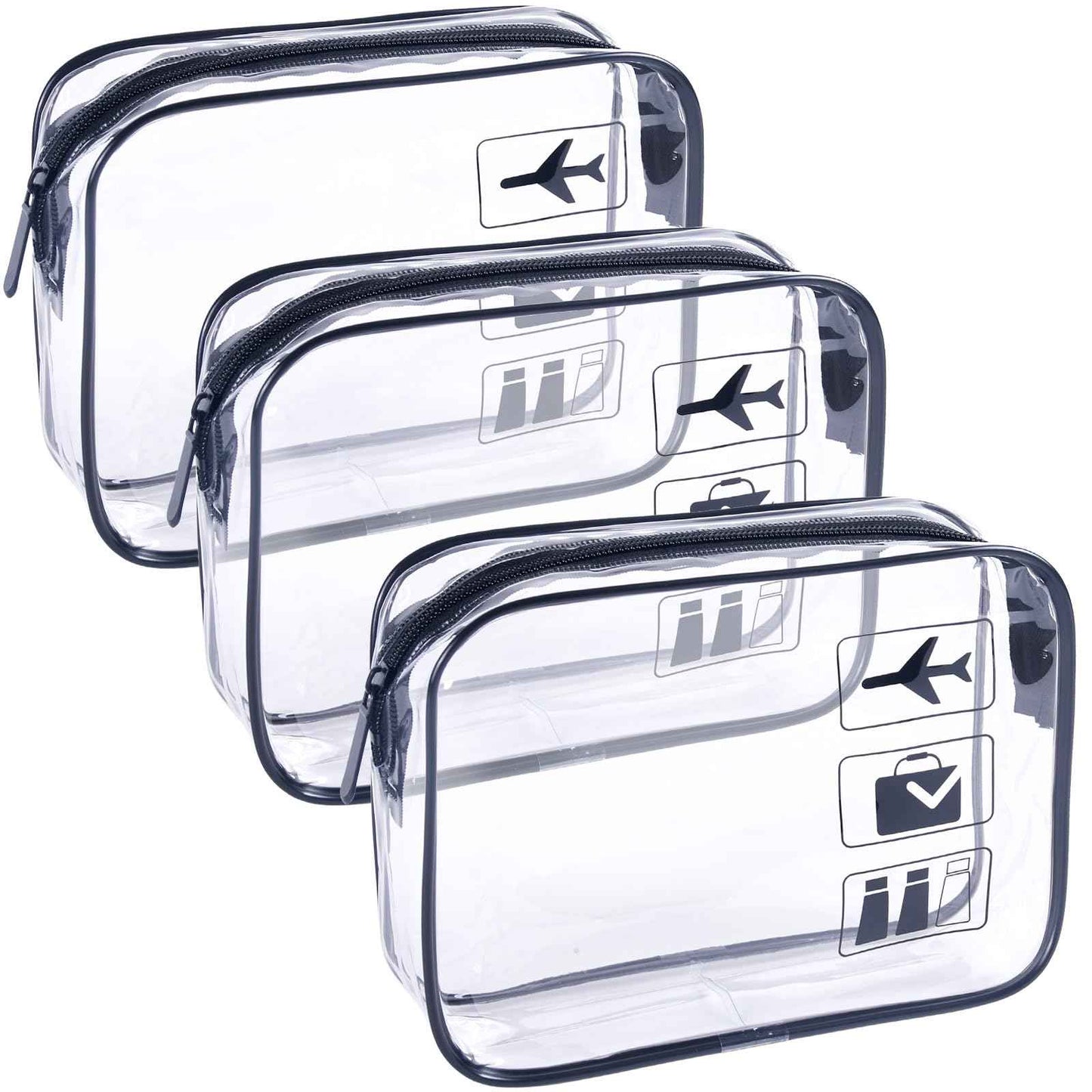 TREALDATE TSA Approved Toiletry Bag 3Pcs - 3 Pack Clear Travel Bags for Toiletries, Carry on Airport Airline Compliant Bag,Makeup Bags Clear Toiletry bags Quart Size Travel Bag,Black