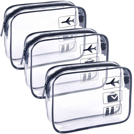 TREALDATE TSA Approved Toiletry Bag 3Pcs - 3 Pack Clear Travel Bags for Toiletries, Carry on Airport Airline Compliant Bag,Makeup Bags Clear Toiletry bags Quart Size Travel Bag,Black