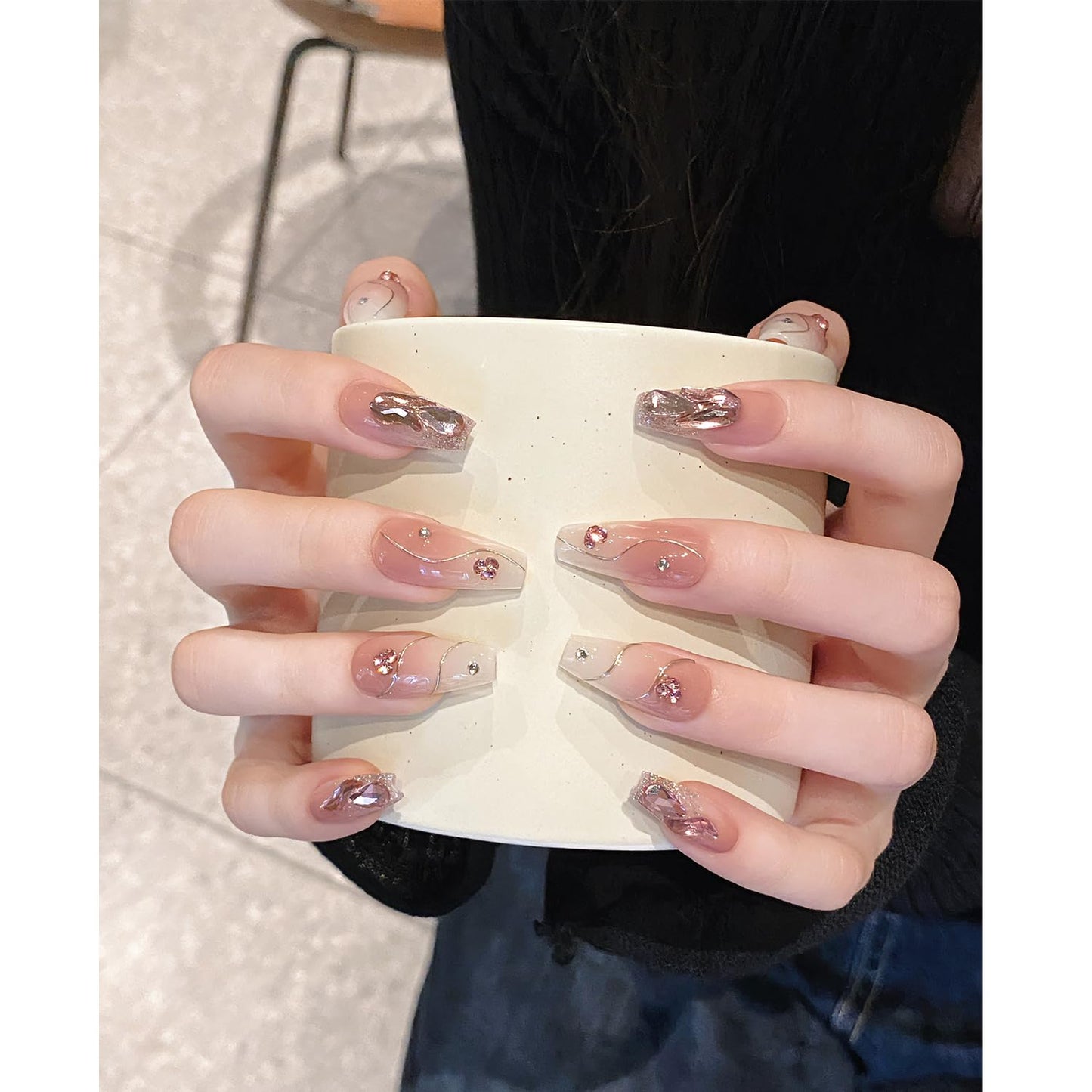 Press On Nails, Wedding False Nails,Reusable Nail Stickers, Artificial Glossy Fake Nails, Press on Fake Nails for Women/Girls(Small, Pink Beauty)