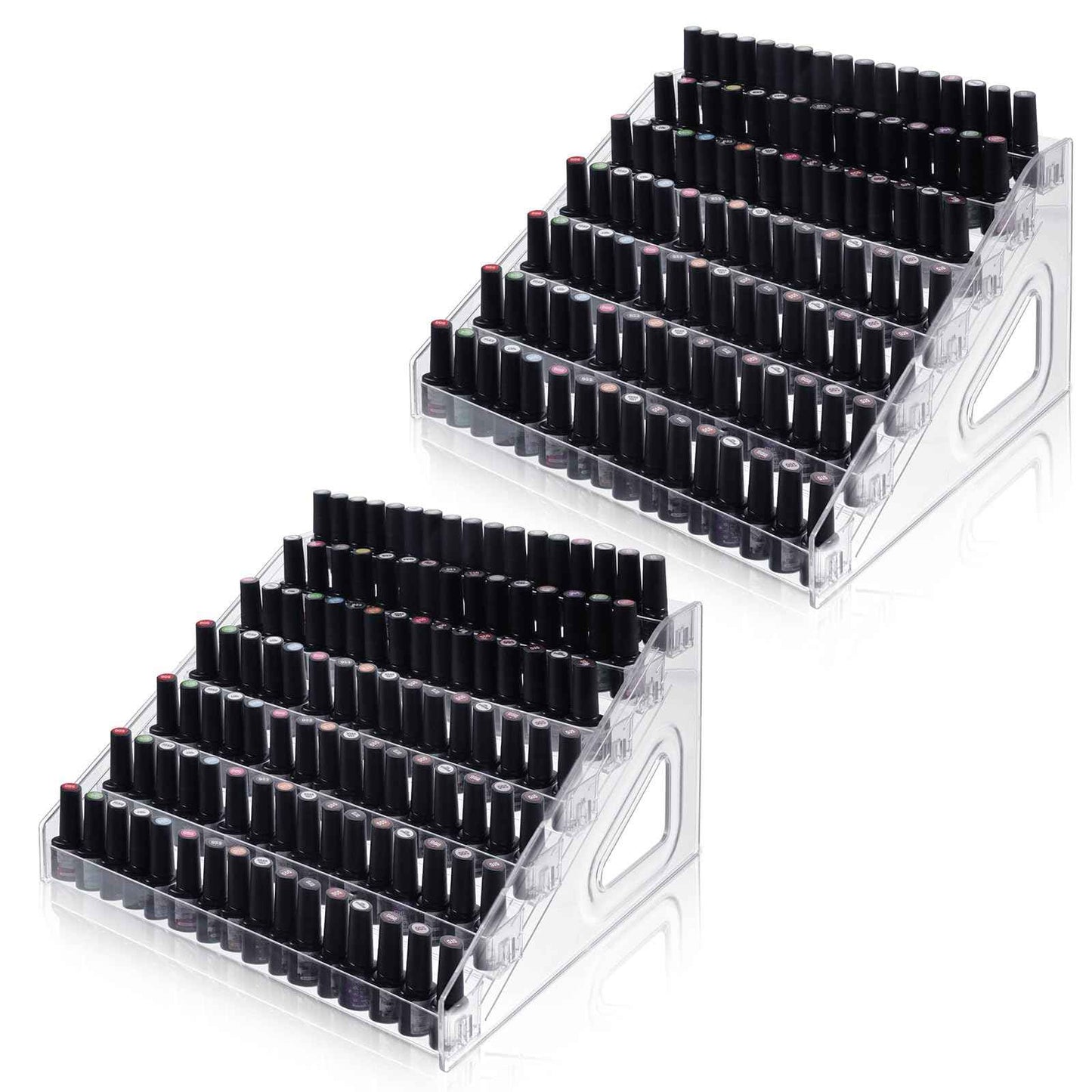 Nodaaiie 2 Pcs 7 Tiers Clear Essential Oils Nail Polish Organizer Acrylic Display Stands, Paint Organizer Rack, Acrylic Display Rack for Nail Polish, Sunglasses, Essential Oils, Eyeglasses and Makeup