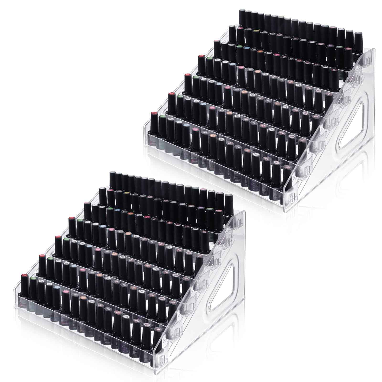 Nodaaiie 2 Pcs 7 Tiers Clear Essential Oils Nail Polish Organizer Acrylic Display Stands, Paint Organizer Rack, Acrylic Display Rack for Nail Polish, Sunglasses, Essential Oils, Eyeglasses and Makeup