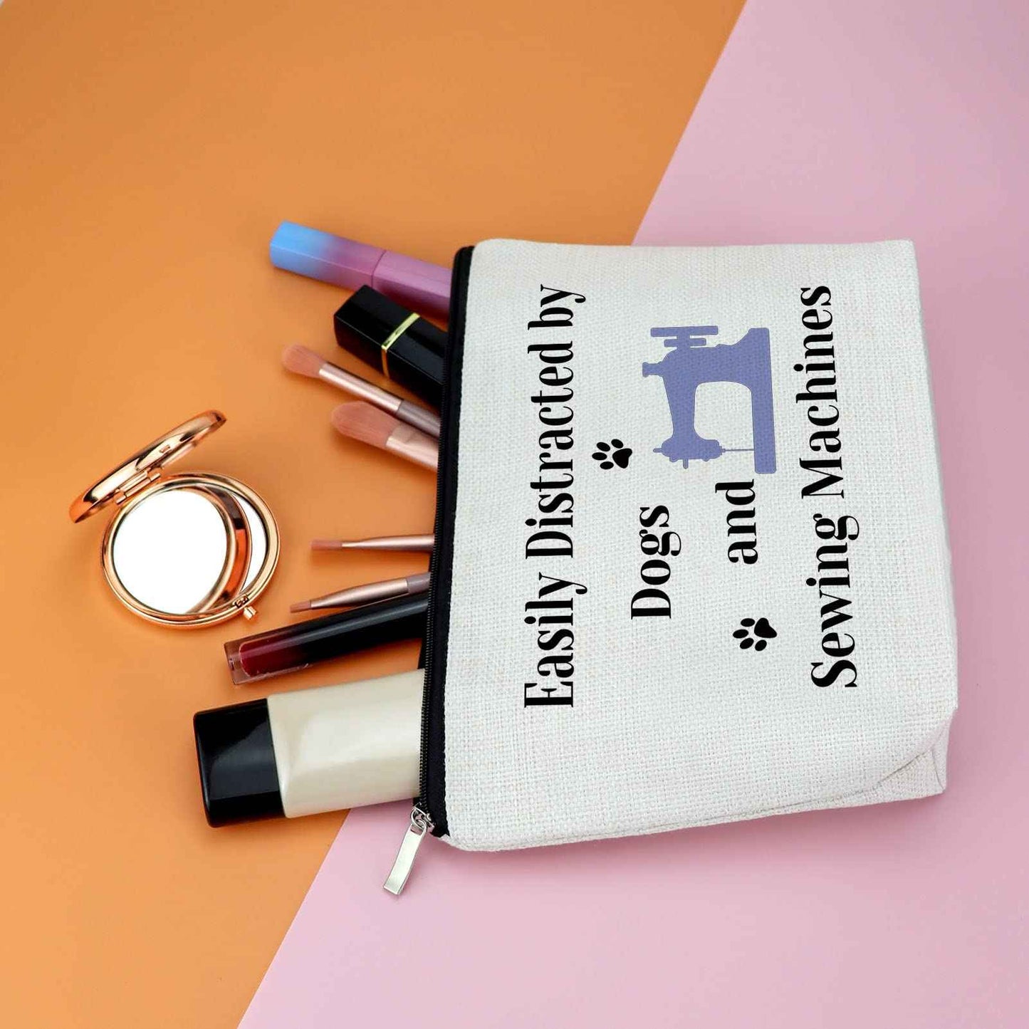 Gfhzdmf Sewing Gift for Women Quilter Gifts for Dog Lover Makeup Bag Seamstress Gift for Sewers Cosmetic Bag Sewing Machine Gifts for Dog Mom Owner Quilters Travel Pouch