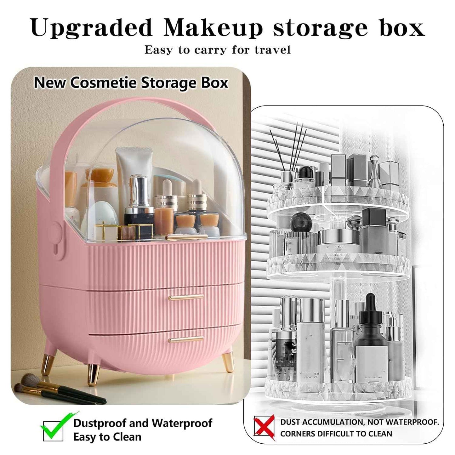 GLTAYLMY Makeup Organizer for Vanity, Cosmetics Skincare Organizers with Lid and Drawers, Cosmetic Display Cases for Countertop Bathroom Dresser, Ideal Gifts for Women