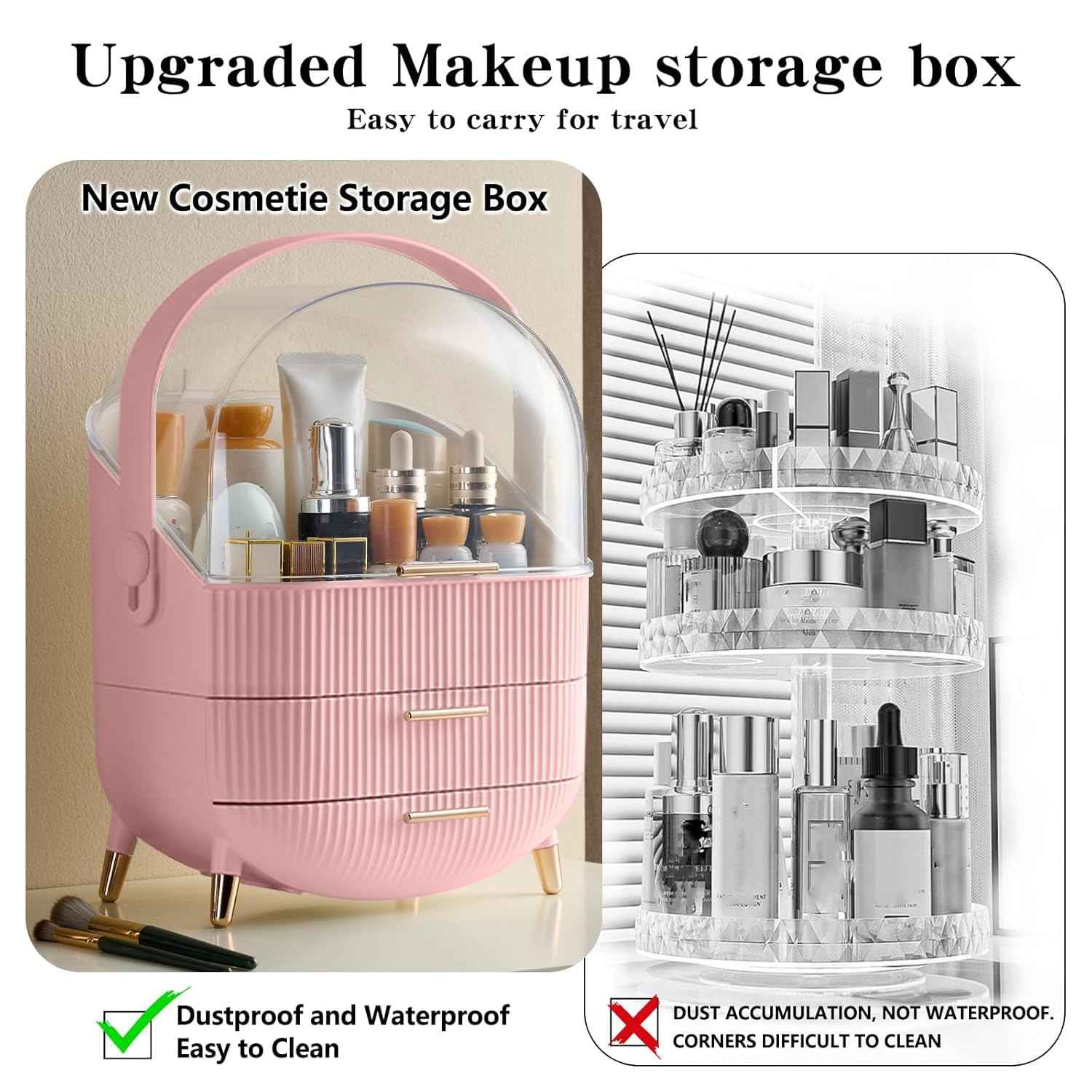 GLTAYLMY Makeup Organizer for Vanity, Cosmetics Skincare Organizers with Lid and Drawers, Cosmetic Display Cases for Countertop Bathroom Dresser, Ideal Gifts for Women