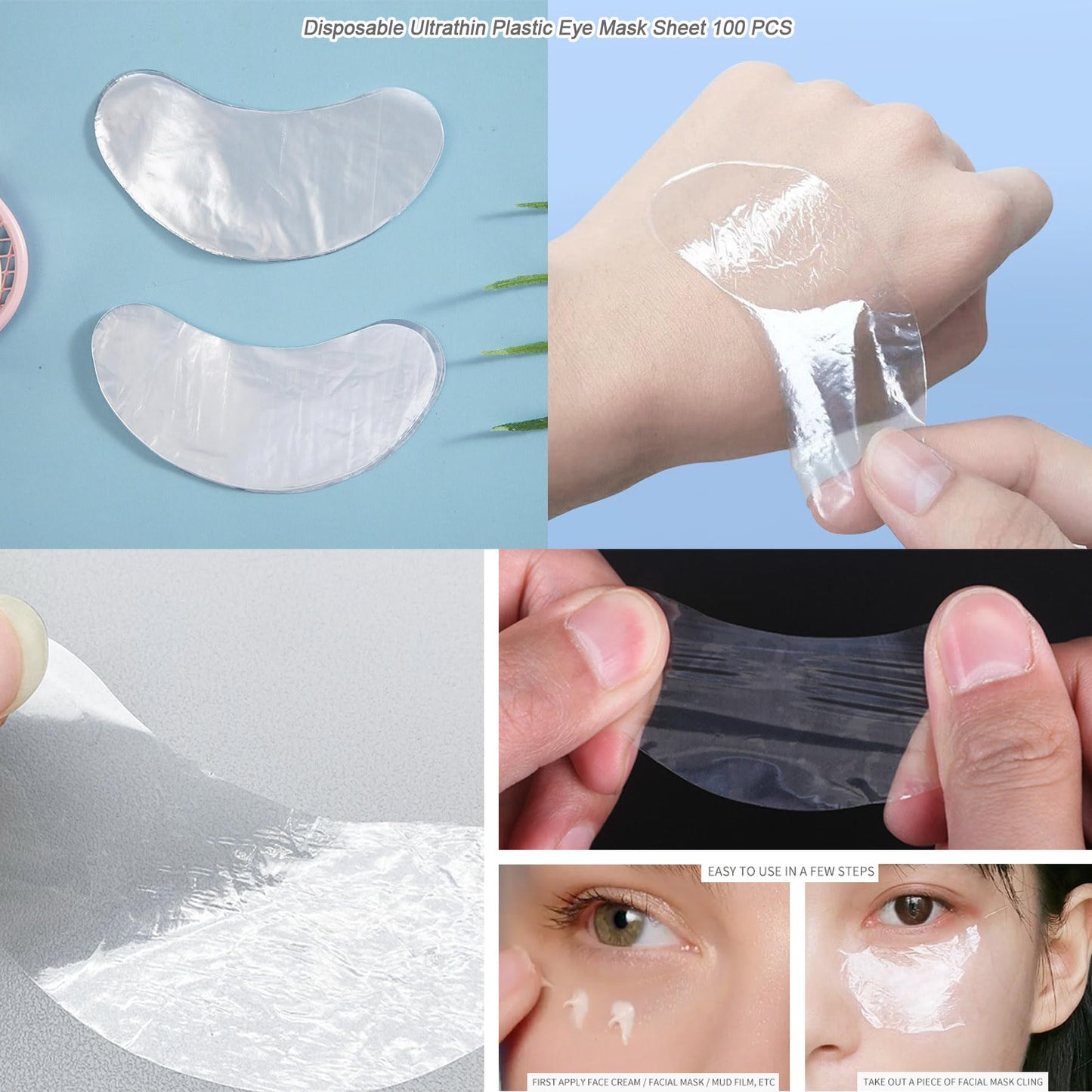 GELMAY 500PCS Face Neck Eye Nose Lip Disposable Plastic Mask Sheet Ultra-Thin Transparent Facial Masks Skincare Paper Film DIY Spa Wrapped Moisturizing Patch Prevent Evaporation