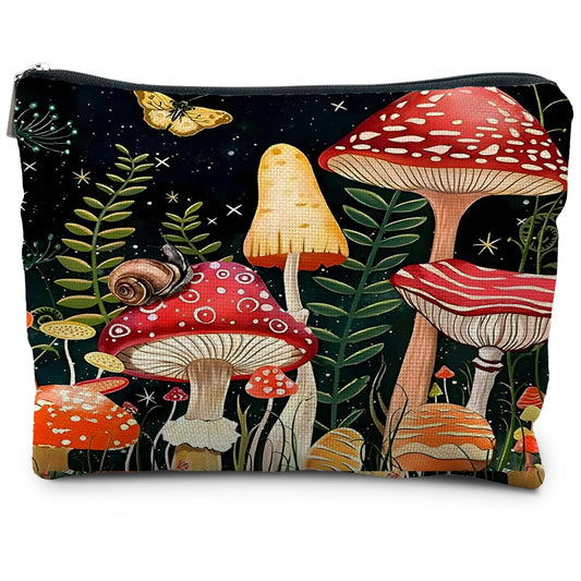 RYYCDOI Cottagecore Red Mushroom Makeup Bag, Mushroom Gifts for Women Mushroom Lovers, Botanical Mushroom Cosmetic Bags Toiletry Bag for Women, Mushroom Stuff, Mushroom Accessories for Women